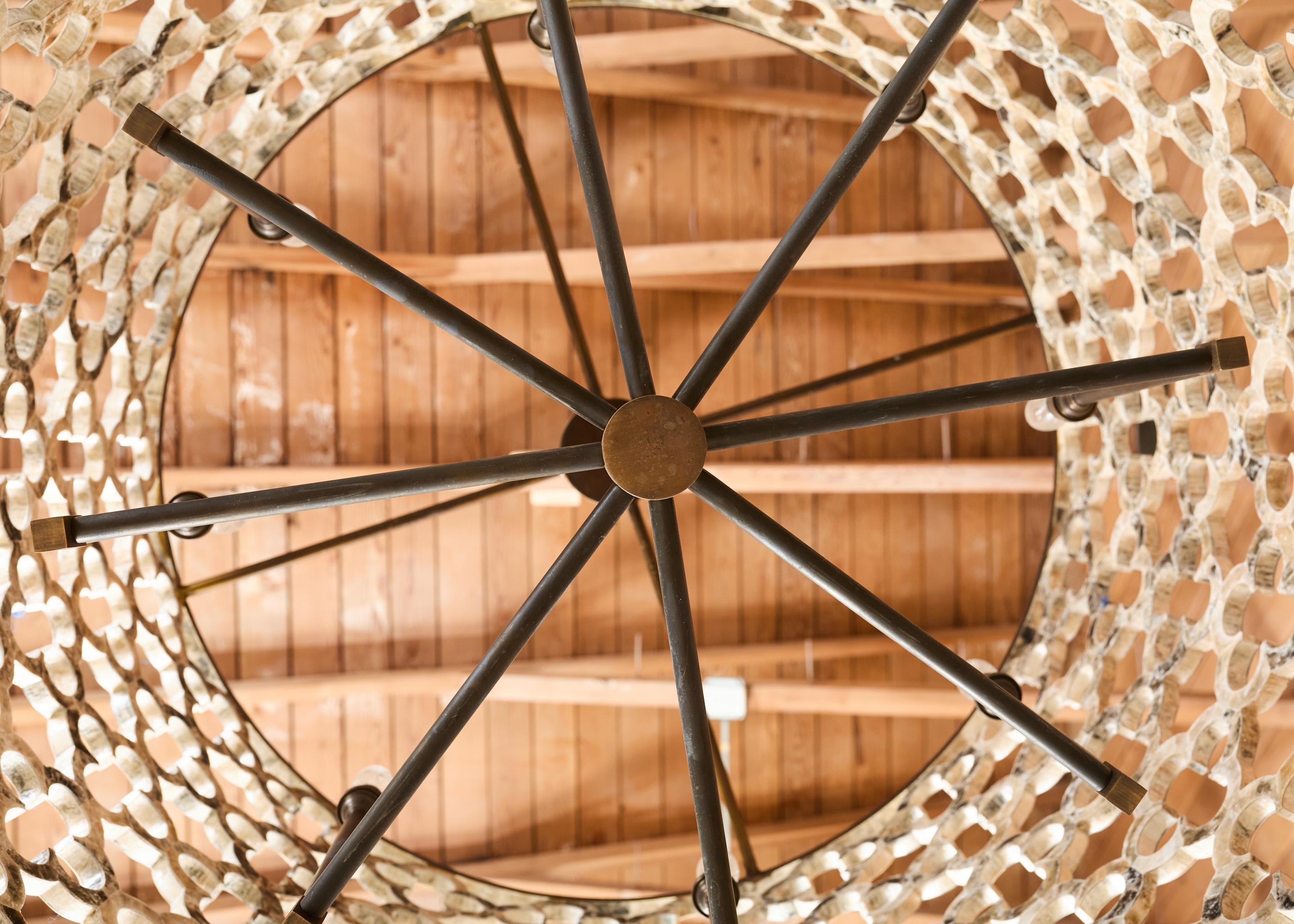Monumental Ironies Capriz Shell Asilah Quatrefoil Chandelier In Good Condition For Sale In Rio Vista, CA
