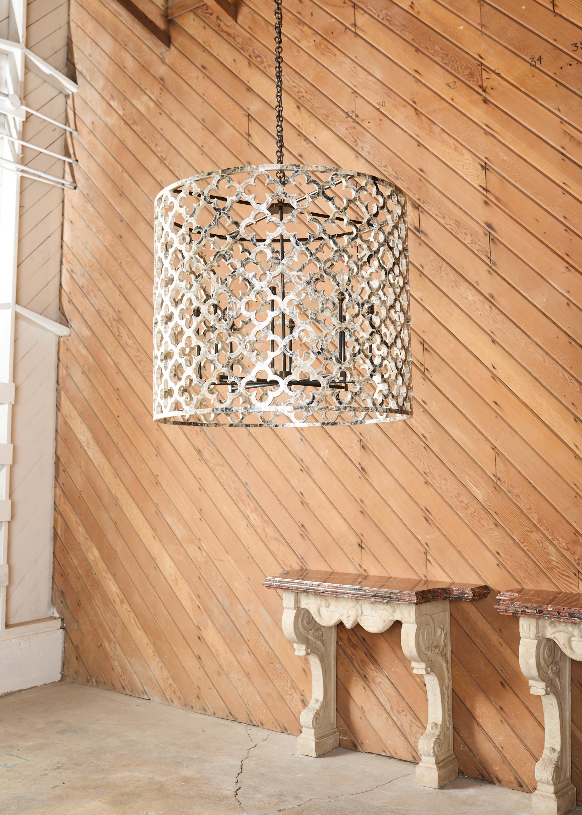 Contemporary Monumental Ironies Capriz Shell Asilah Quatrefoil Chandelier For Sale