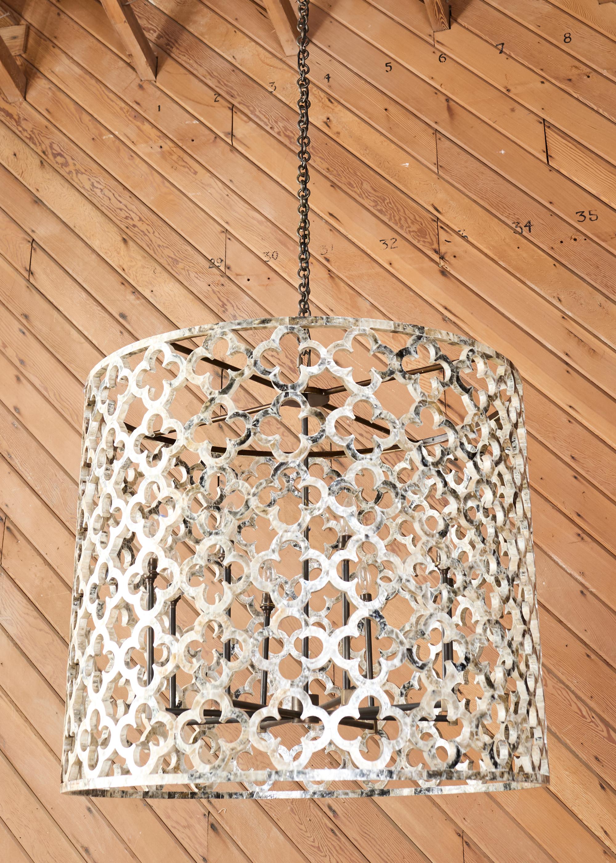 Monumental Ironies Capriz Shell Asilah Quatrefoil Chandelier For Sale 1