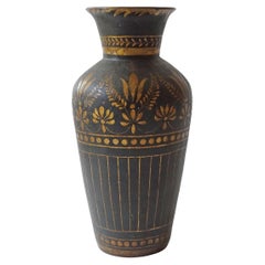 Monumental Italian 1940s Gold on Green Painted Terracotta Vase