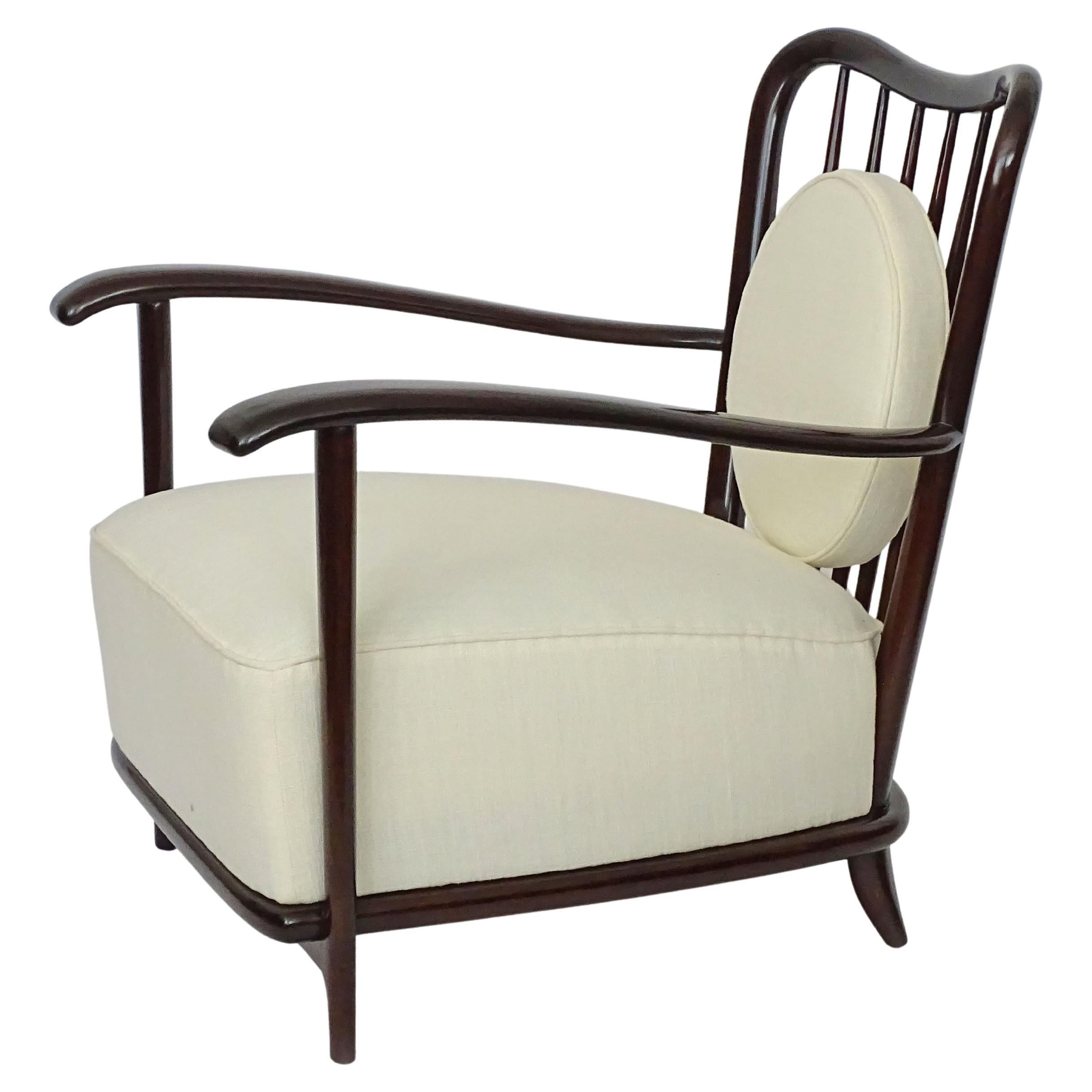 Monumental Italian 1950s Wood Lounge Chair Attributed to Guglielmo Ulrich