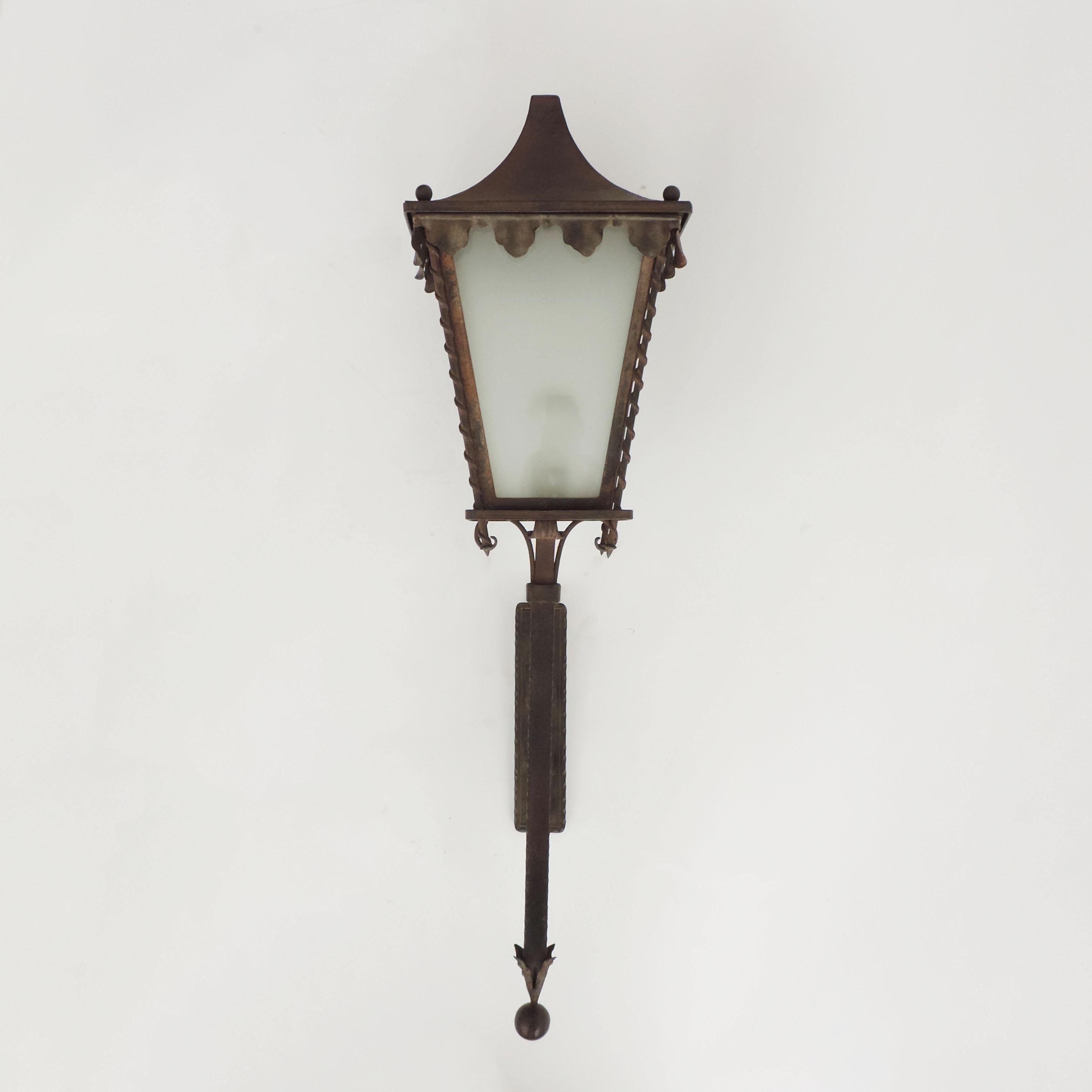 Mid-20th Century Monumental Italian 1950s Wrought Iron Wall Lamp For Sale