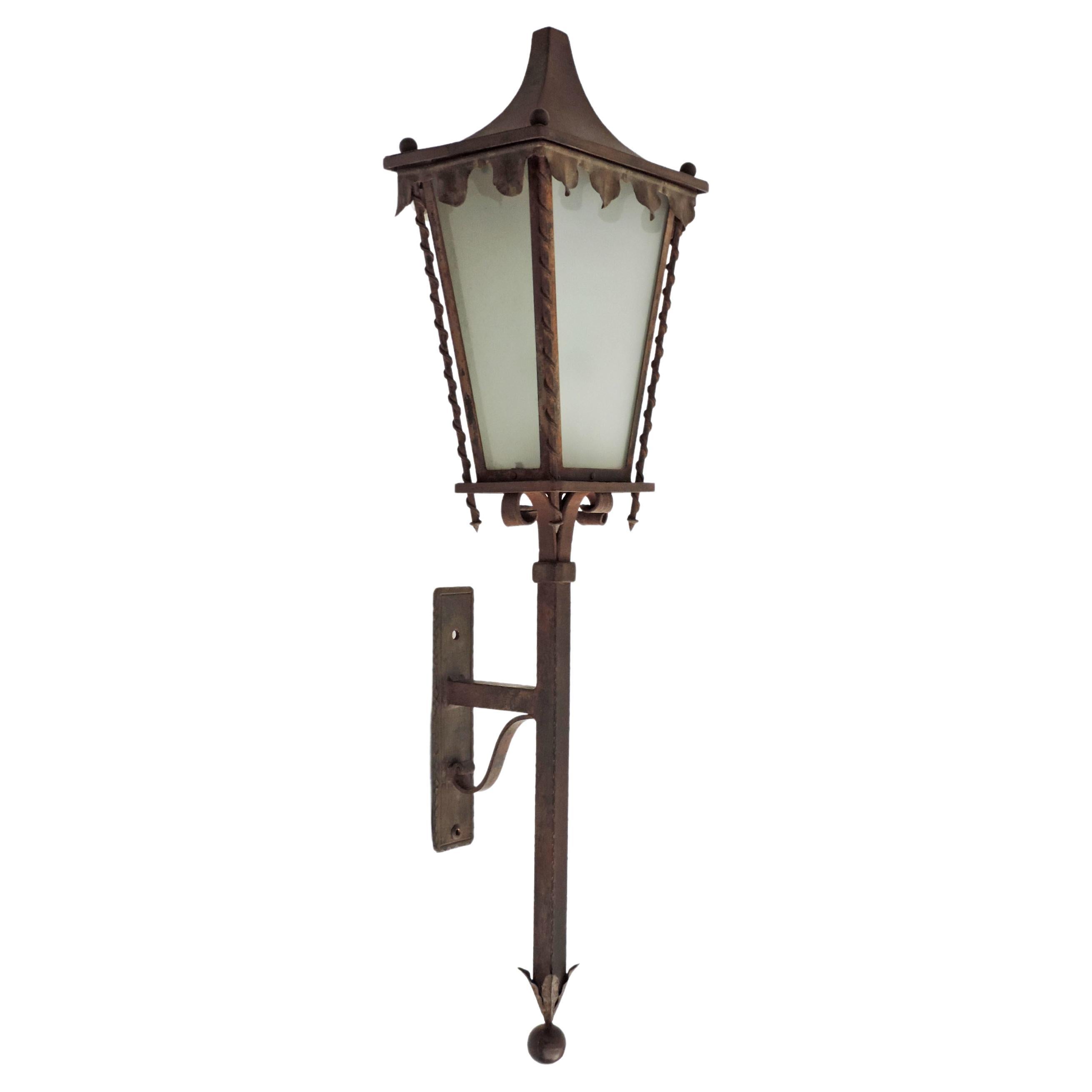 Monumental Italian 1950s Wrought Iron Wall Lamp For Sale