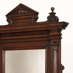 Monumental 19th-Century Italian Carved Walnut Mirror with Architectural Pediment