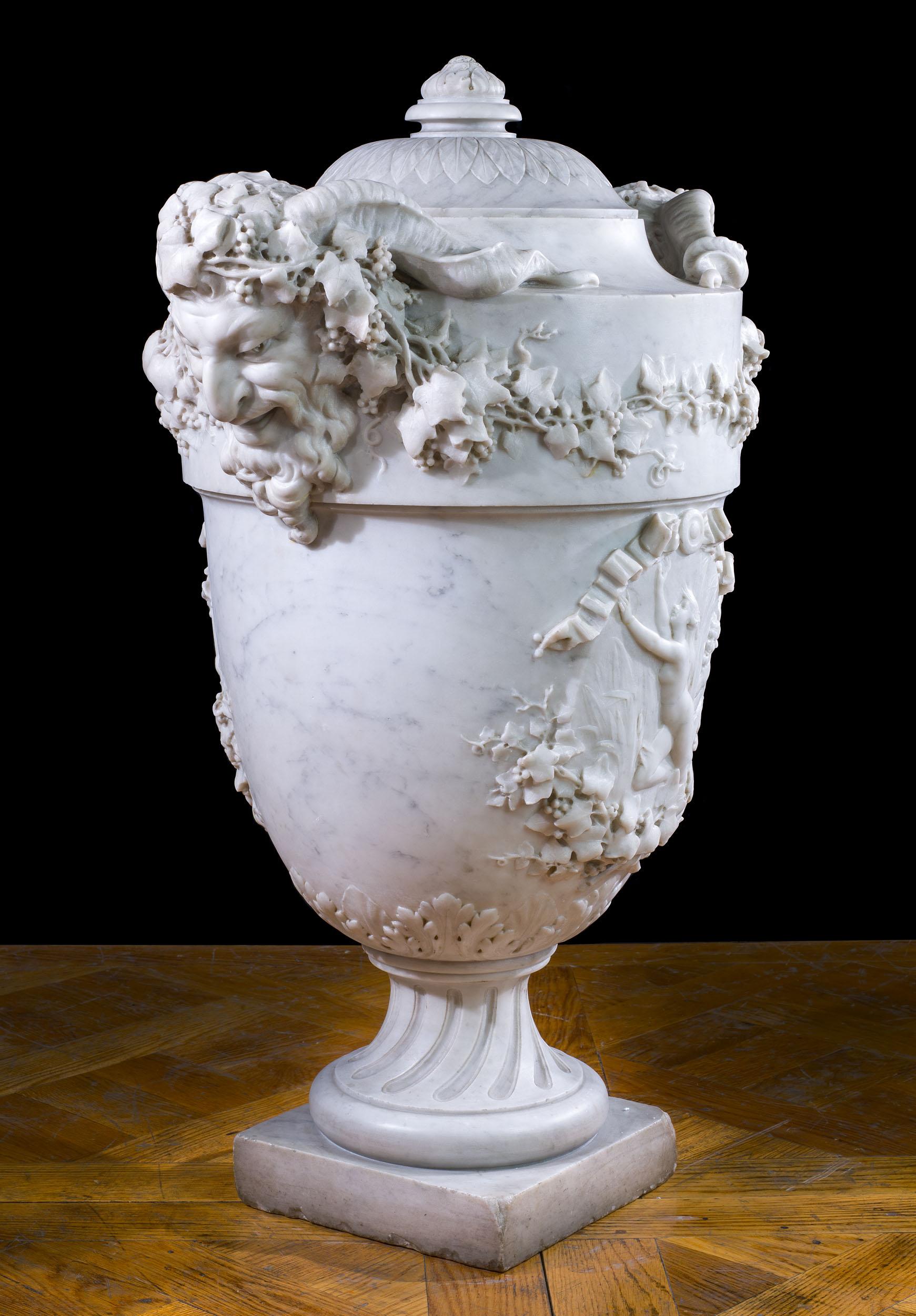 Neoclassical Revival Monumental Italian 19th Century Marble Urn