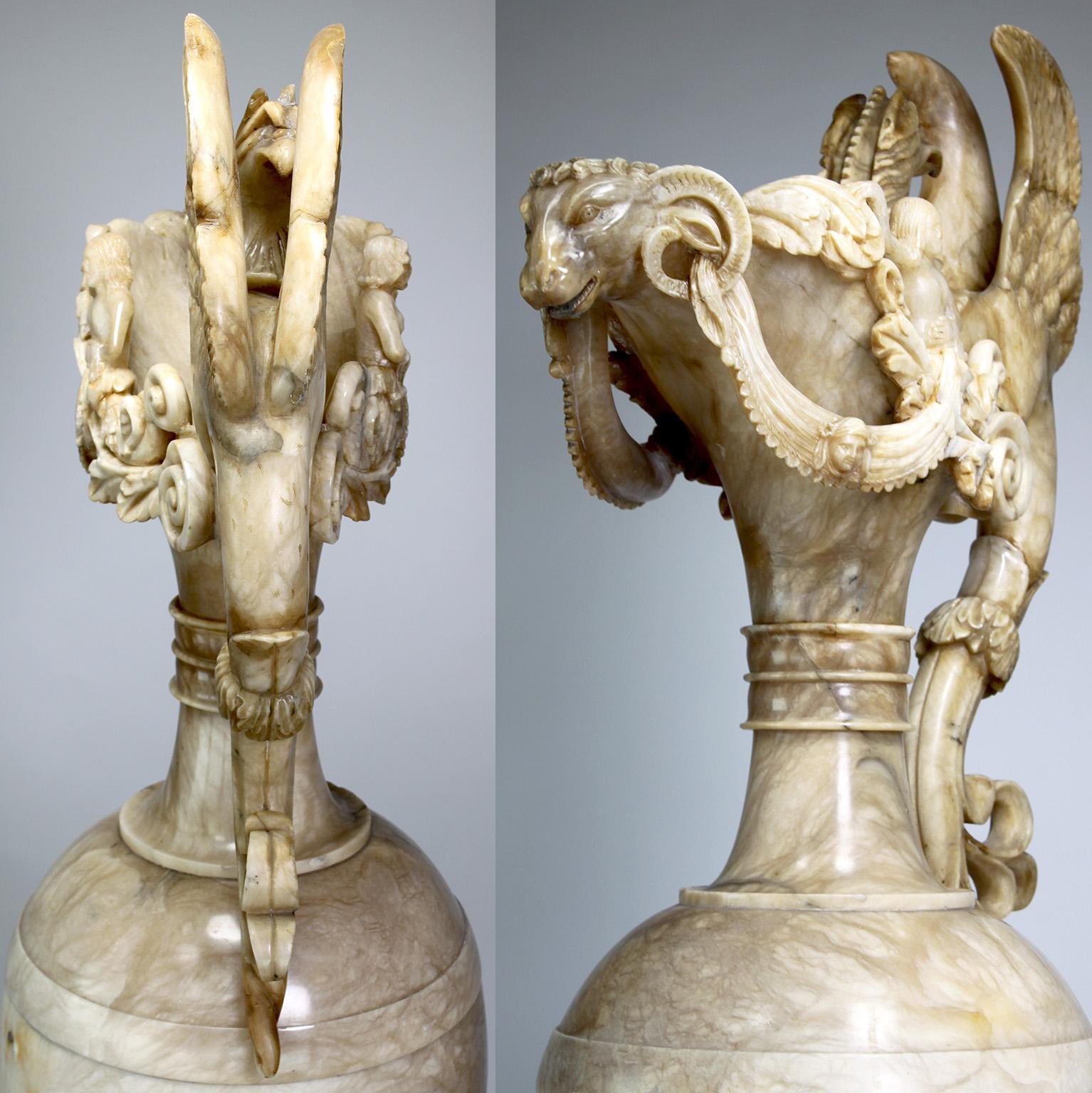 Monumental Italian 19th Century Renaissance Revival Style Carved Alabaster Urn  For Sale 8
