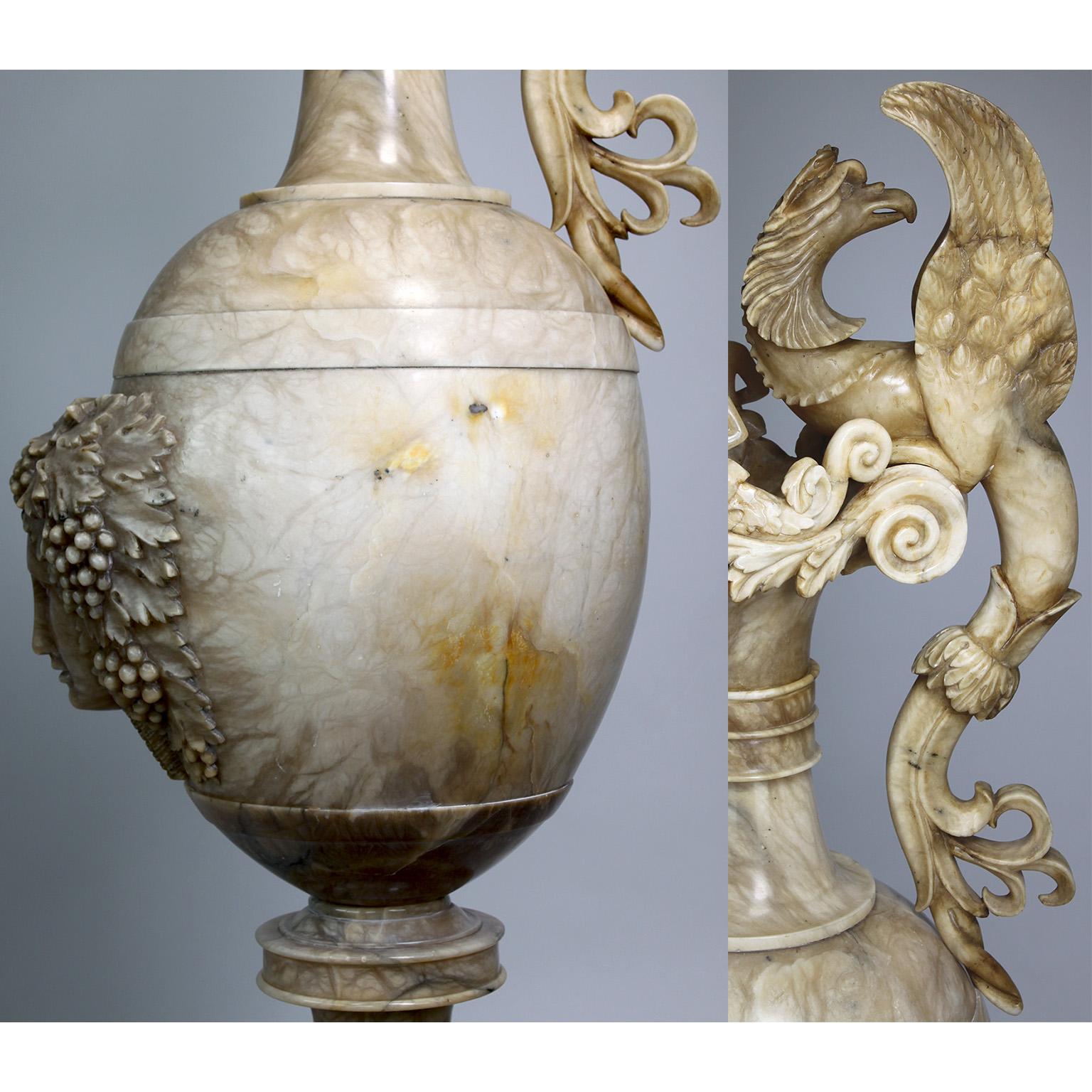 Monumental Italian 19th Century Renaissance Revival Style Carved Alabaster Urn  For Sale 12