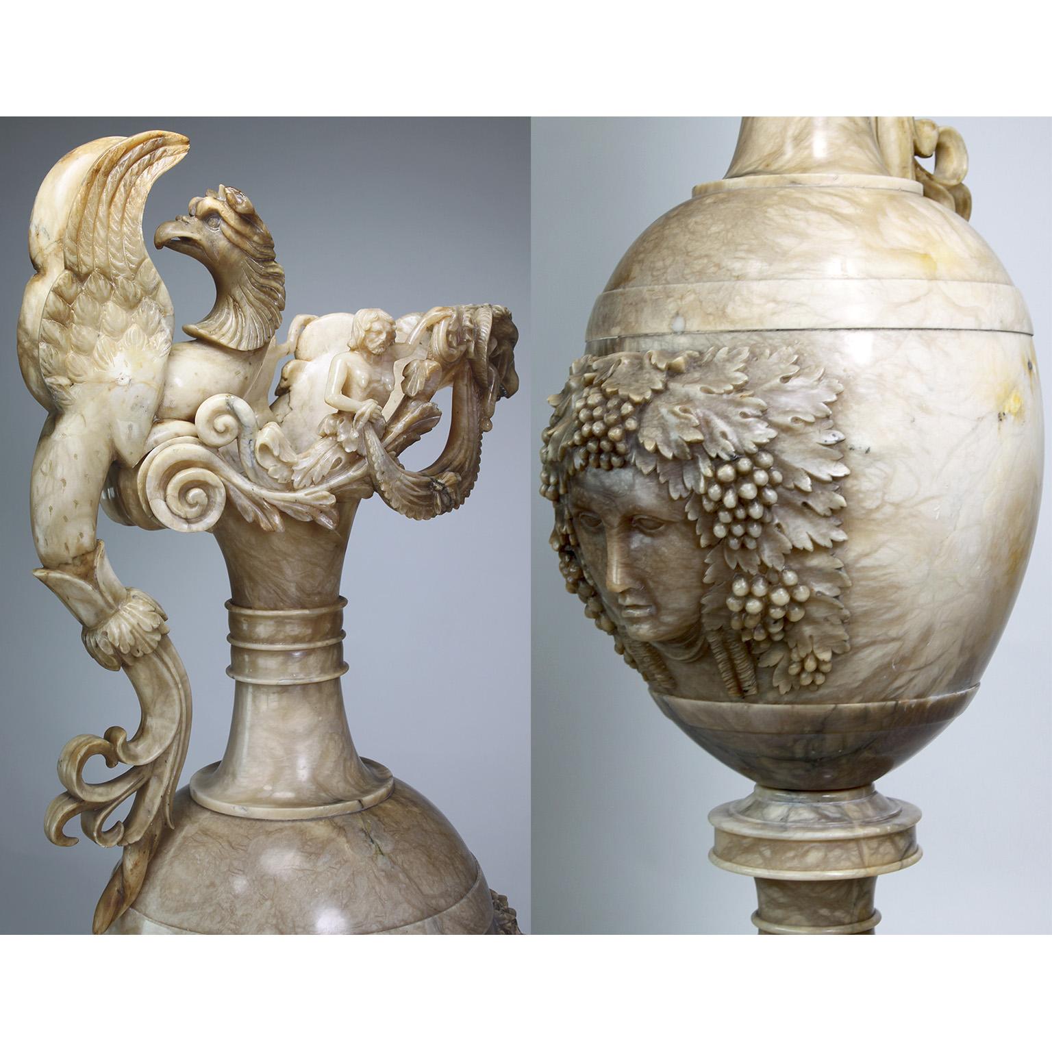 Monumental Italian 19th Century Renaissance Revival Style Carved Alabaster Urn  For Sale 13