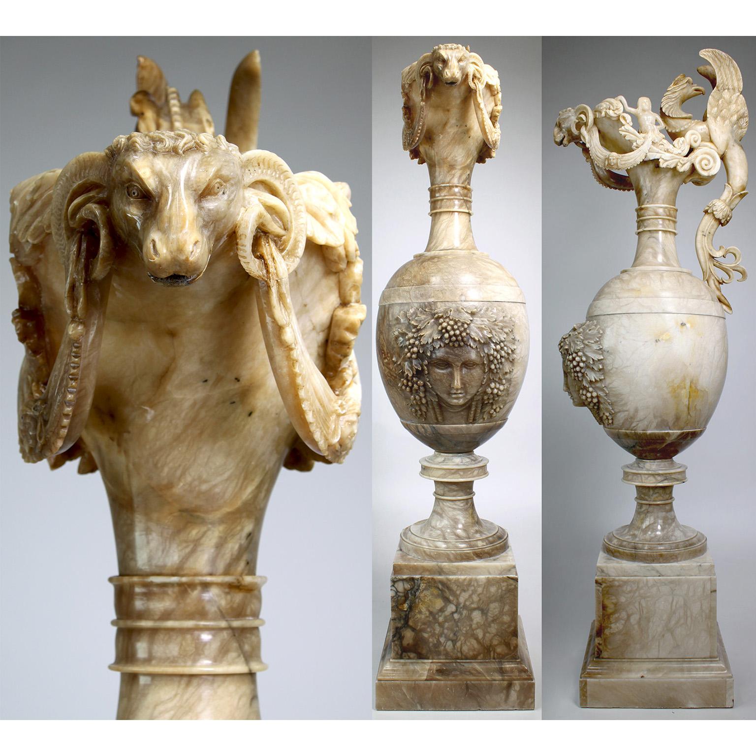 Hand-Carved Monumental Italian 19th Century Renaissance Revival Style Carved Alabaster Urn  For Sale