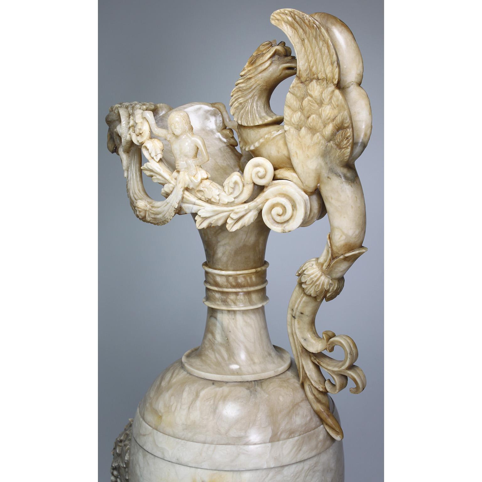 Monumental Italian 19th Century Renaissance Revival Style Carved Alabaster Urn  For Sale 2