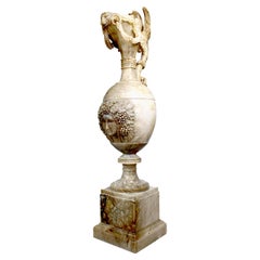 Monumental Italian 19th Century Renaissance Revival Style Carved Alabaster Urn 