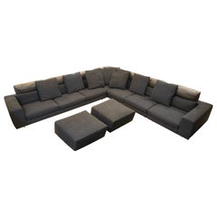 Monumental Italian 3pc Minotti Freeman L Shaped Sofa Sectional with 2 Ottomans