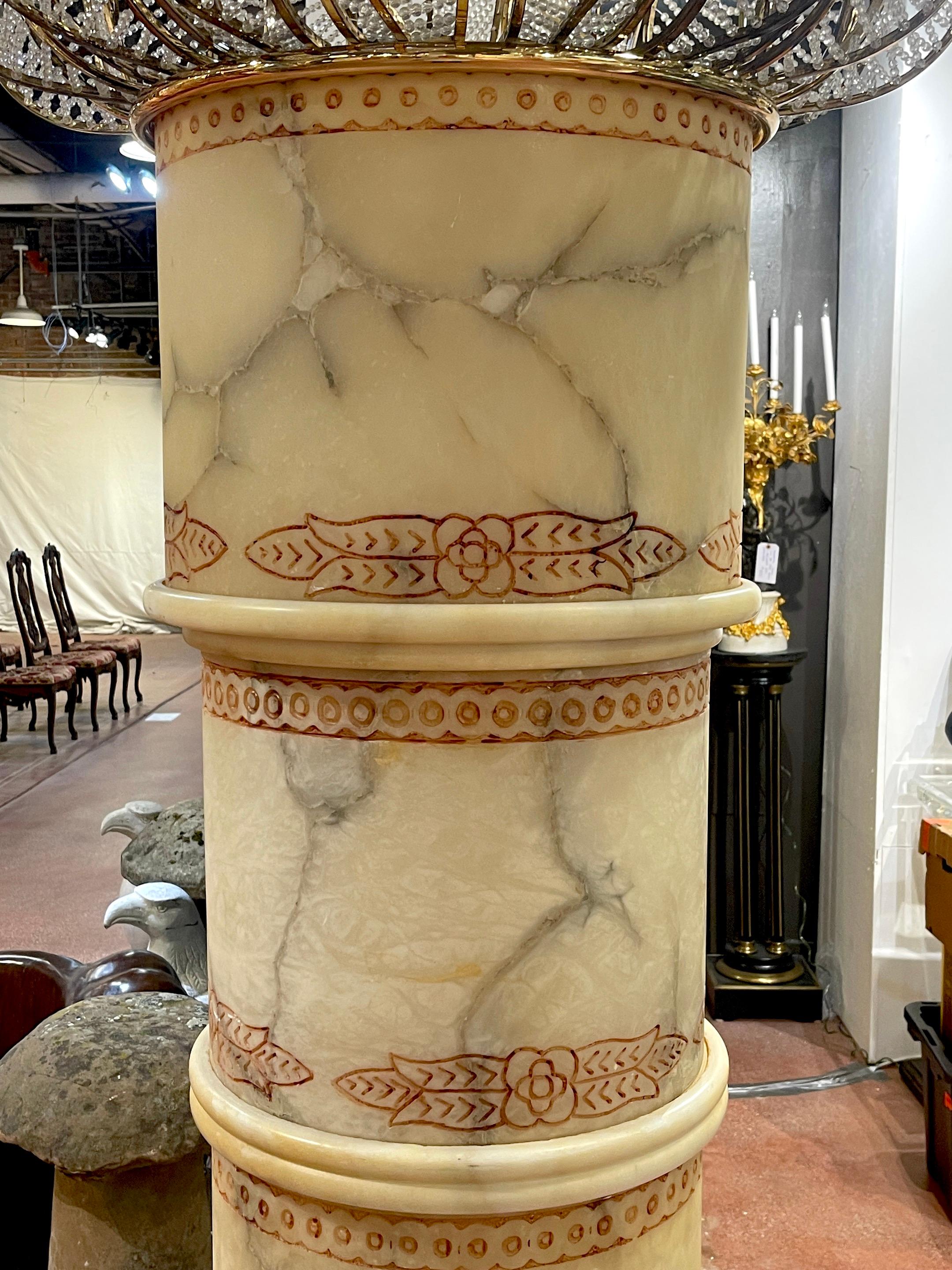 Monumental lampadaire italien en forme de palmier en albâtre, marbre, laiton et cristal  en vente 7