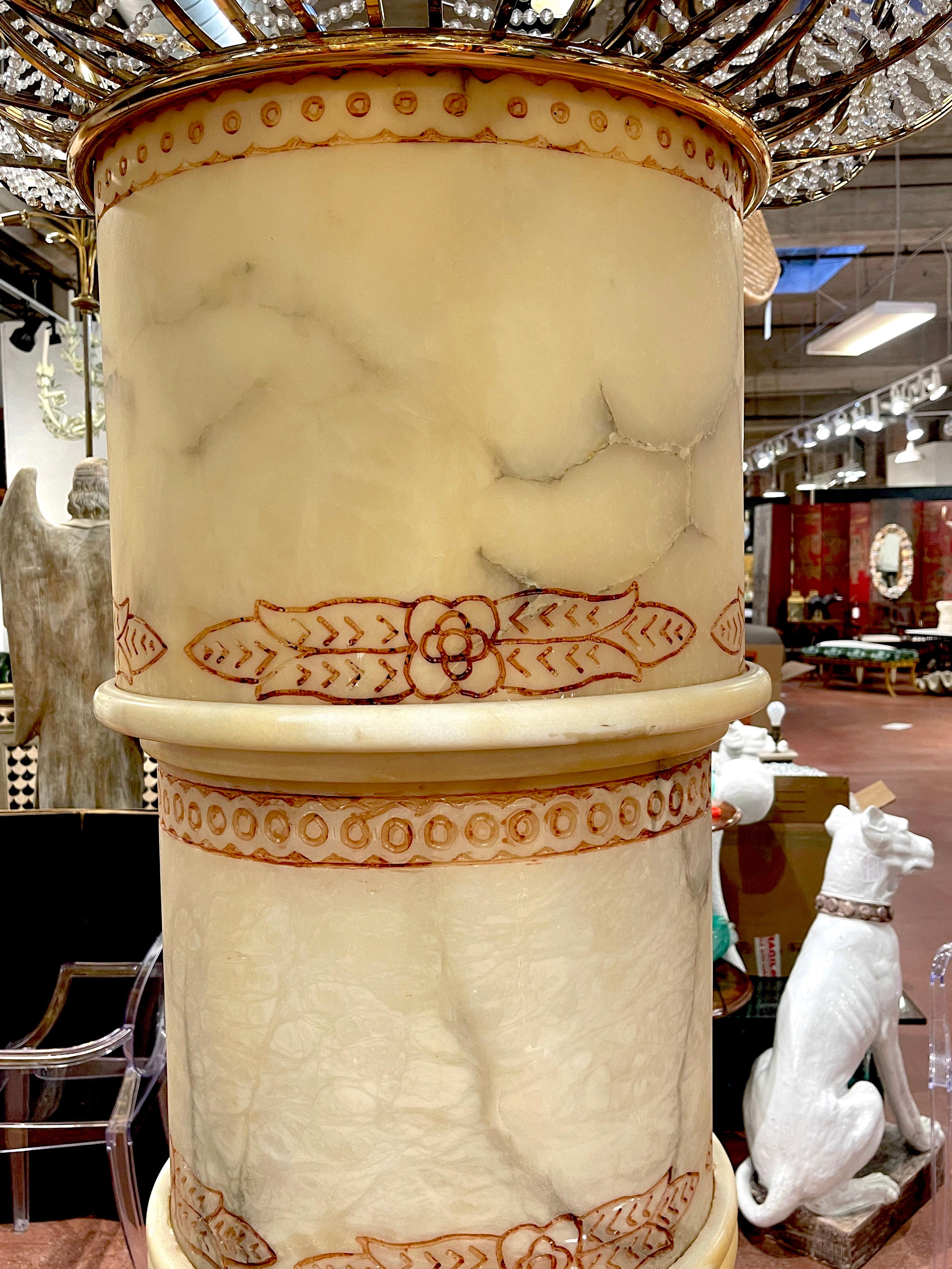 Monumental lampadaire italien en forme de palmier en albâtre, marbre, laiton et cristal  en vente 10