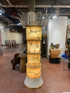 Monumental Italian Alabaster, Marble, Brass & Crystal Palm Tree Floor Lamp