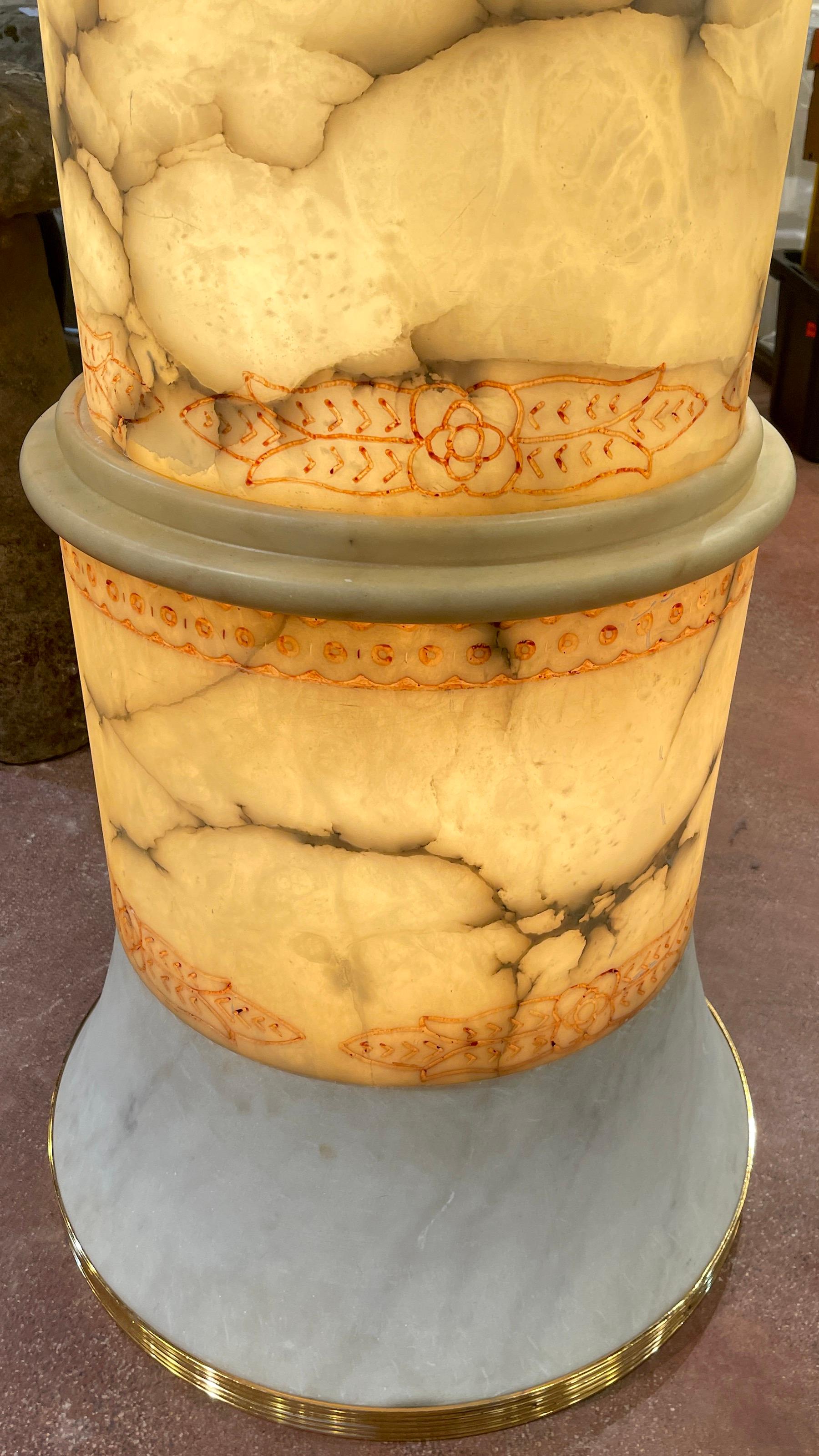 Hollywood Regency Monumental lampadaire italien en forme de palmier en albâtre, marbre, laiton et cristal  en vente