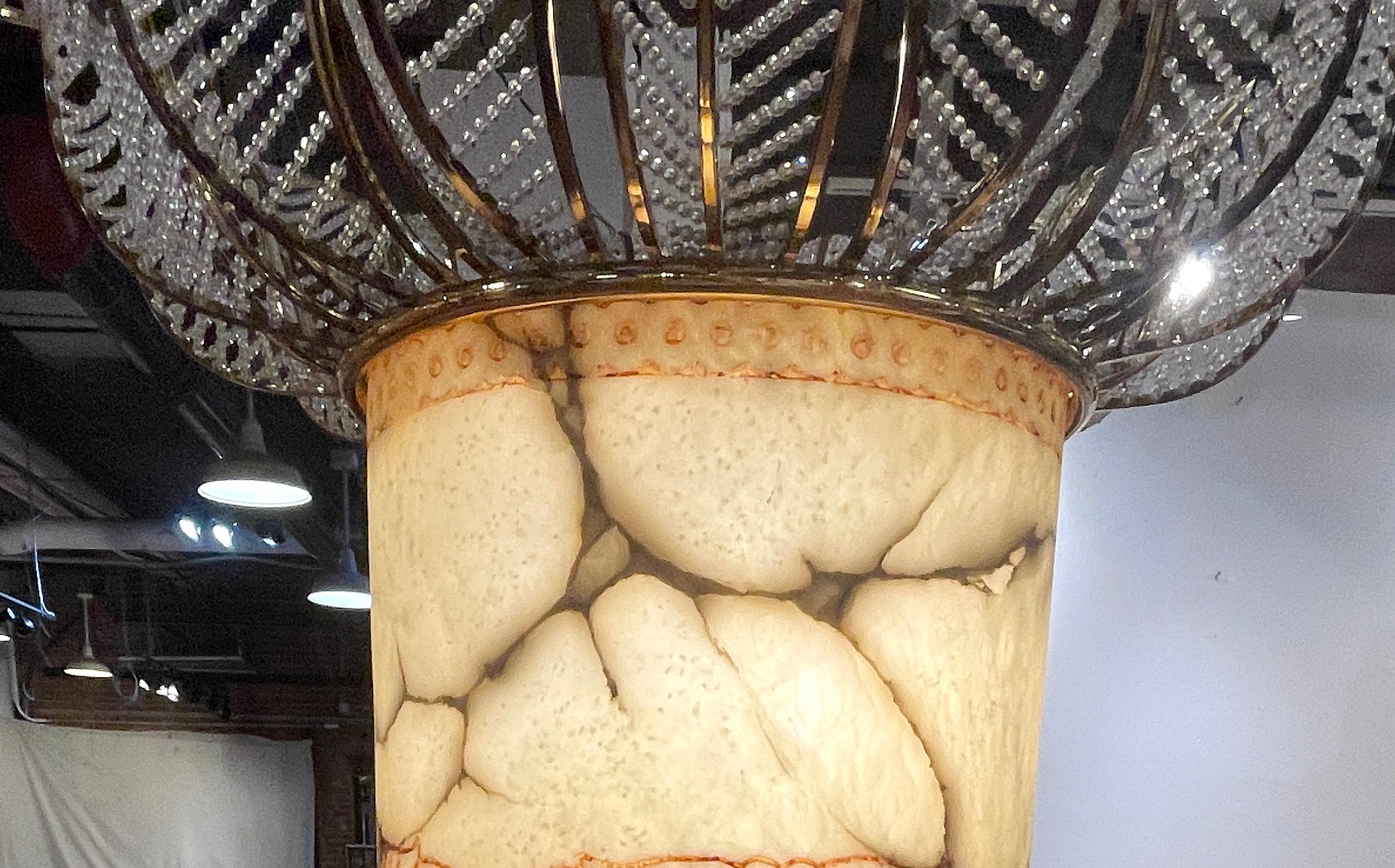 Marbre Monumental lampadaire italien en forme de palmier en albâtre, marbre, laiton et cristal  en vente