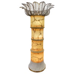 Monumental Italian Alabaster, Marble, Brass & Crystal Palm Tree Floor Lamp