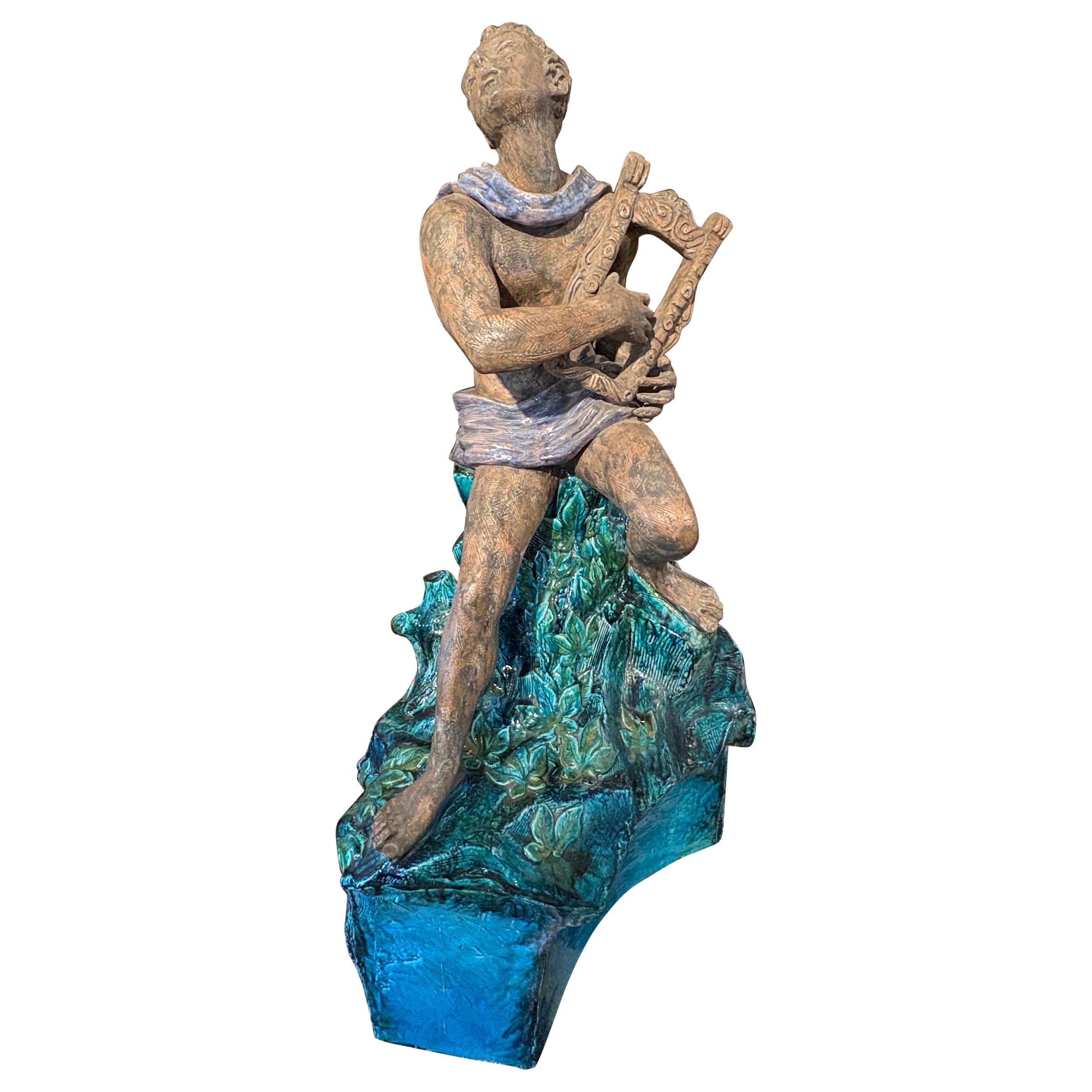 Monumental Italian Art Deco Glazed Terracotta Sculpture For Sale