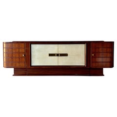 Monumentale credenza italiana Art Déco in palissandro e pergamena, anni '30