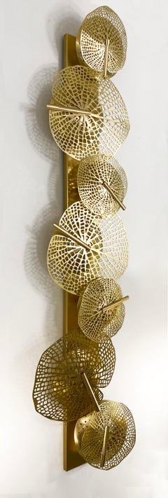 Monumental Italian Organic Art Design Modern Perforated Brass Leaf Sconce