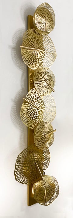 Monumental Italian Organic Art Design Modern Perforated Brass Leaf Sconce
