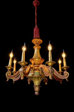 Monumental Architectural Italian Baroque Revival Giltwood 8-Light Chandelier