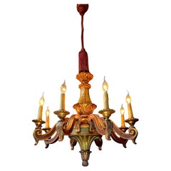 Monumental Architectural Italian Baroque Revival Giltwood 8-Light Chandelier
