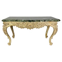 Monumental Italian Baroque-Style Giltwood Console with Verde Marble Top