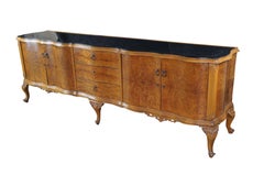 Monumental Italian Baroque Venetian Walnut Burl Glass Top Sideboard Buffet 102"