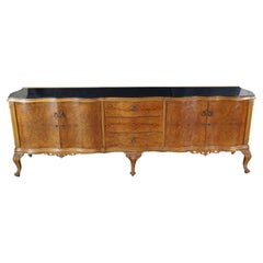 Monumental Italian Baroque Venetian Walnut Burl Glass Top Sideboard Buffet 102"