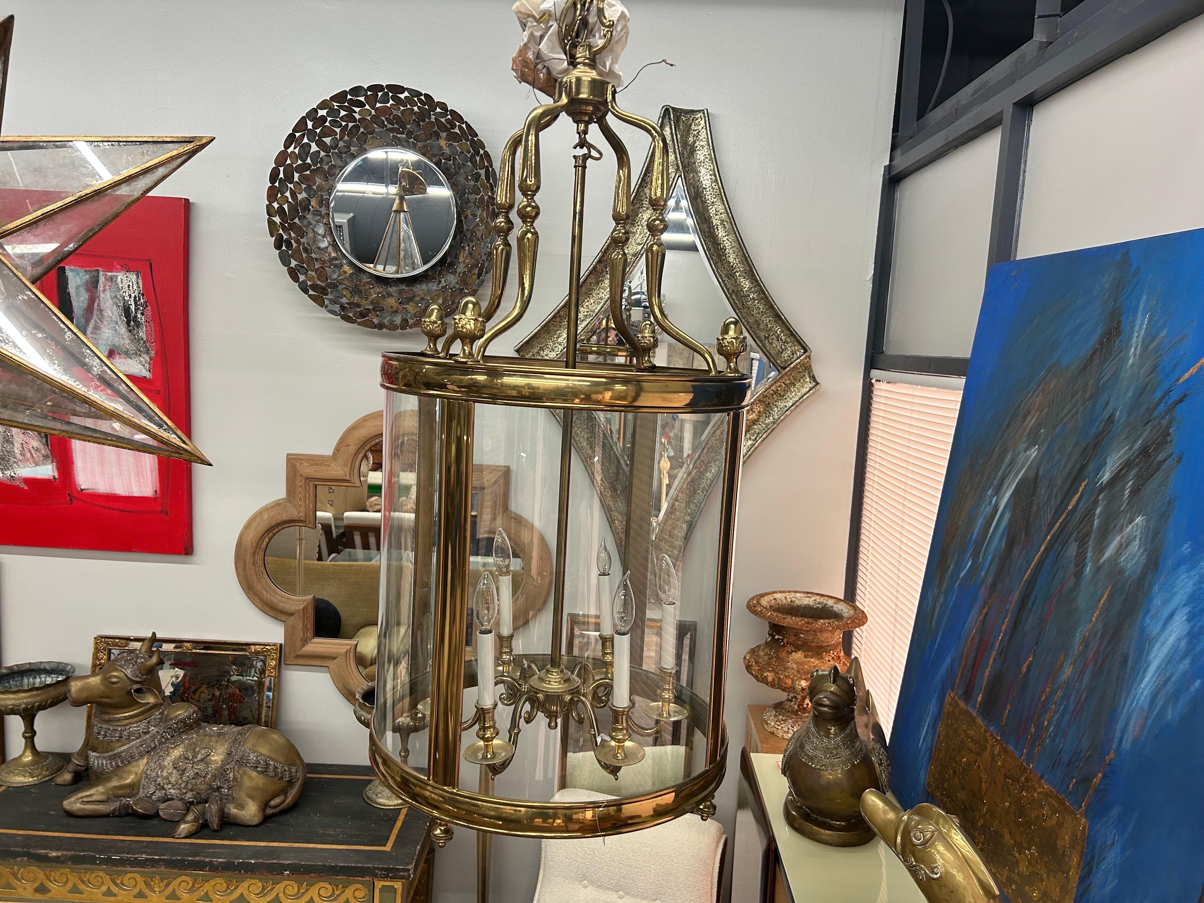 Monumental Italian Brass And Glass Lantern For Sale 7