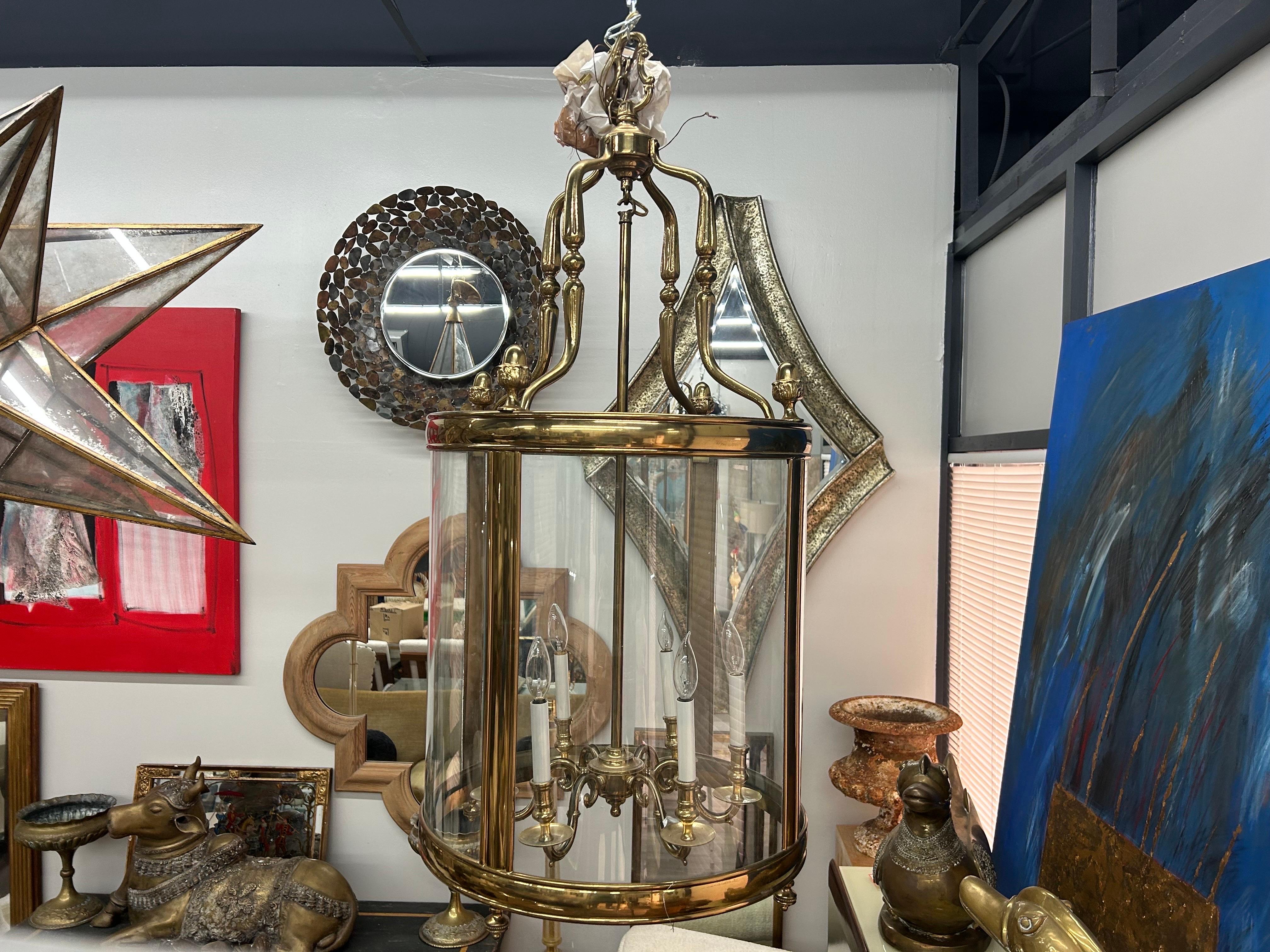 Monumental Italian Brass And Glass Lantern For Sale 8