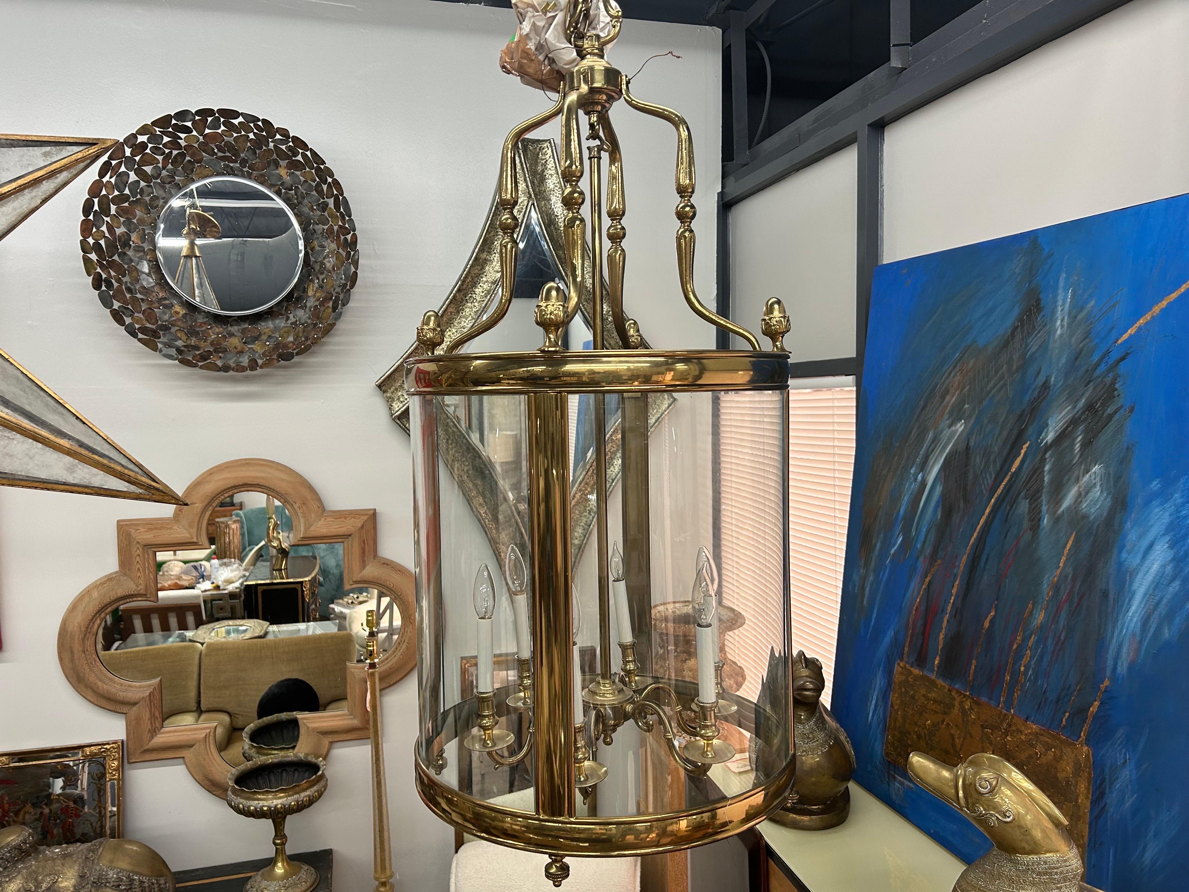 Monumental Italian Brass And Glass Lantern For Sale 9