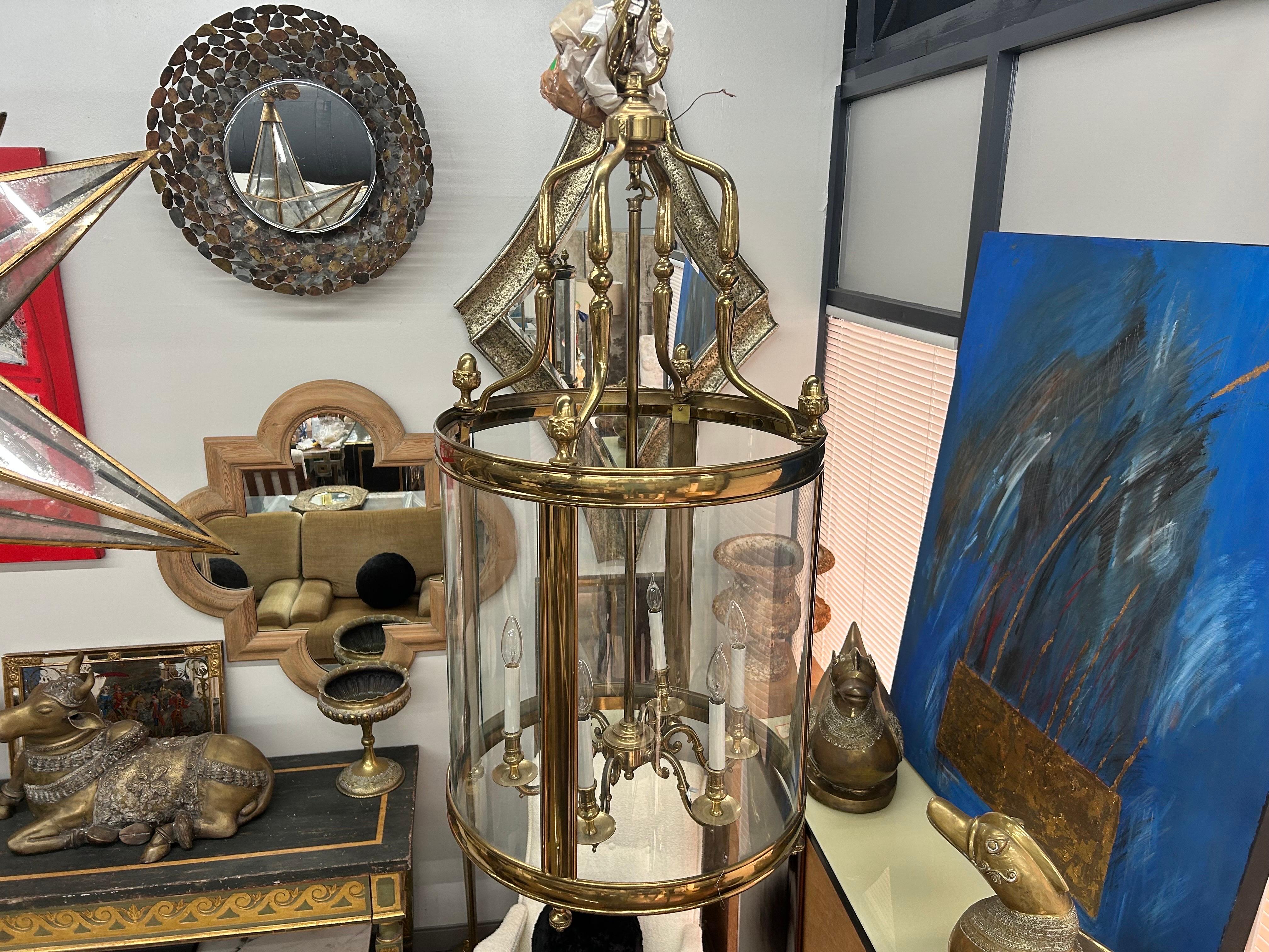 Monumental Italian Brass And Glass Lantern For Sale 12