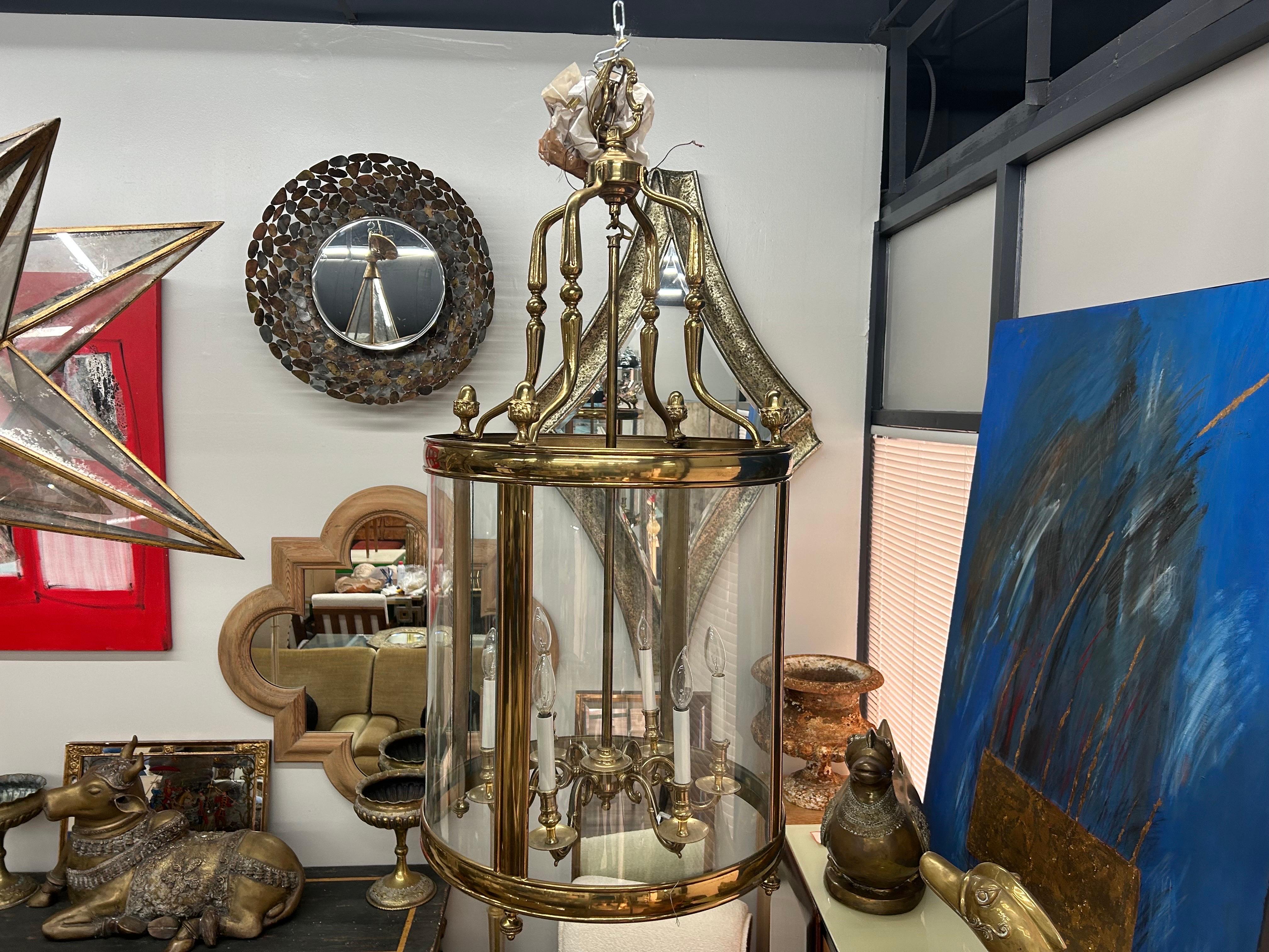 Monumental Italian Brass And Glass Lantern For Sale 13