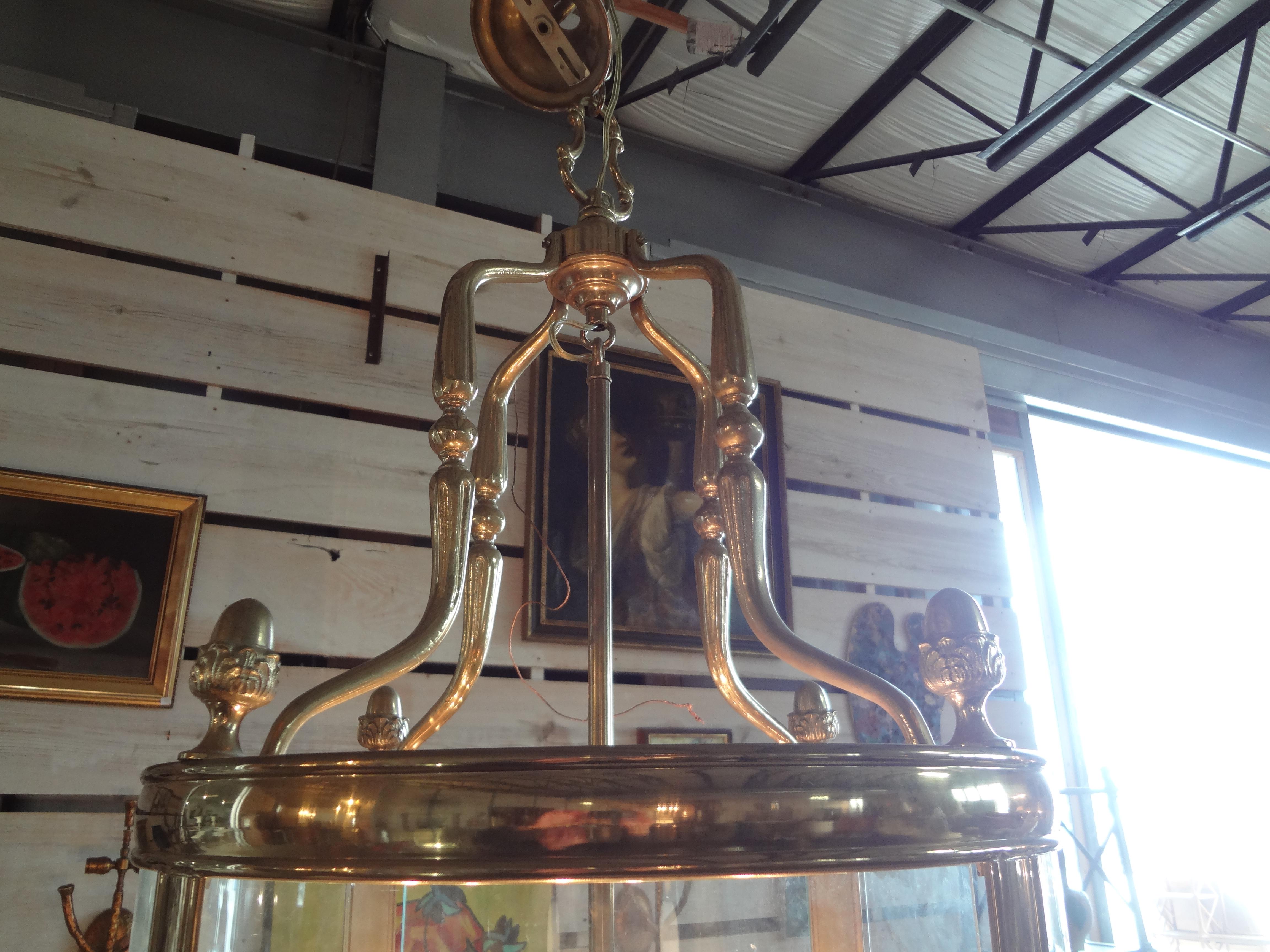 Monumental Italian Brass And Glass Lantern In Good Condition For Sale In Houston, TX