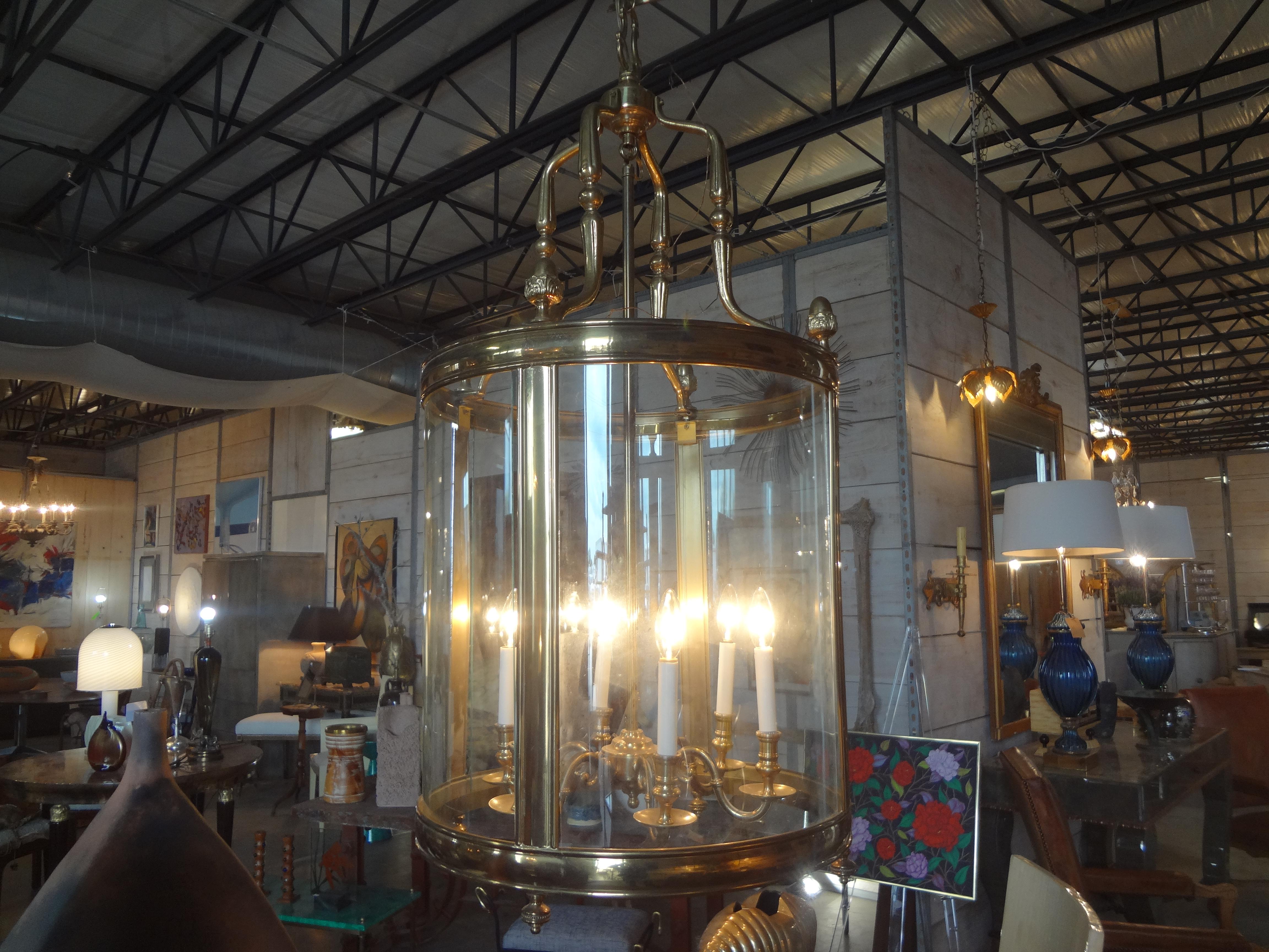 Monumental Italian Brass And Glass Lantern For Sale 4