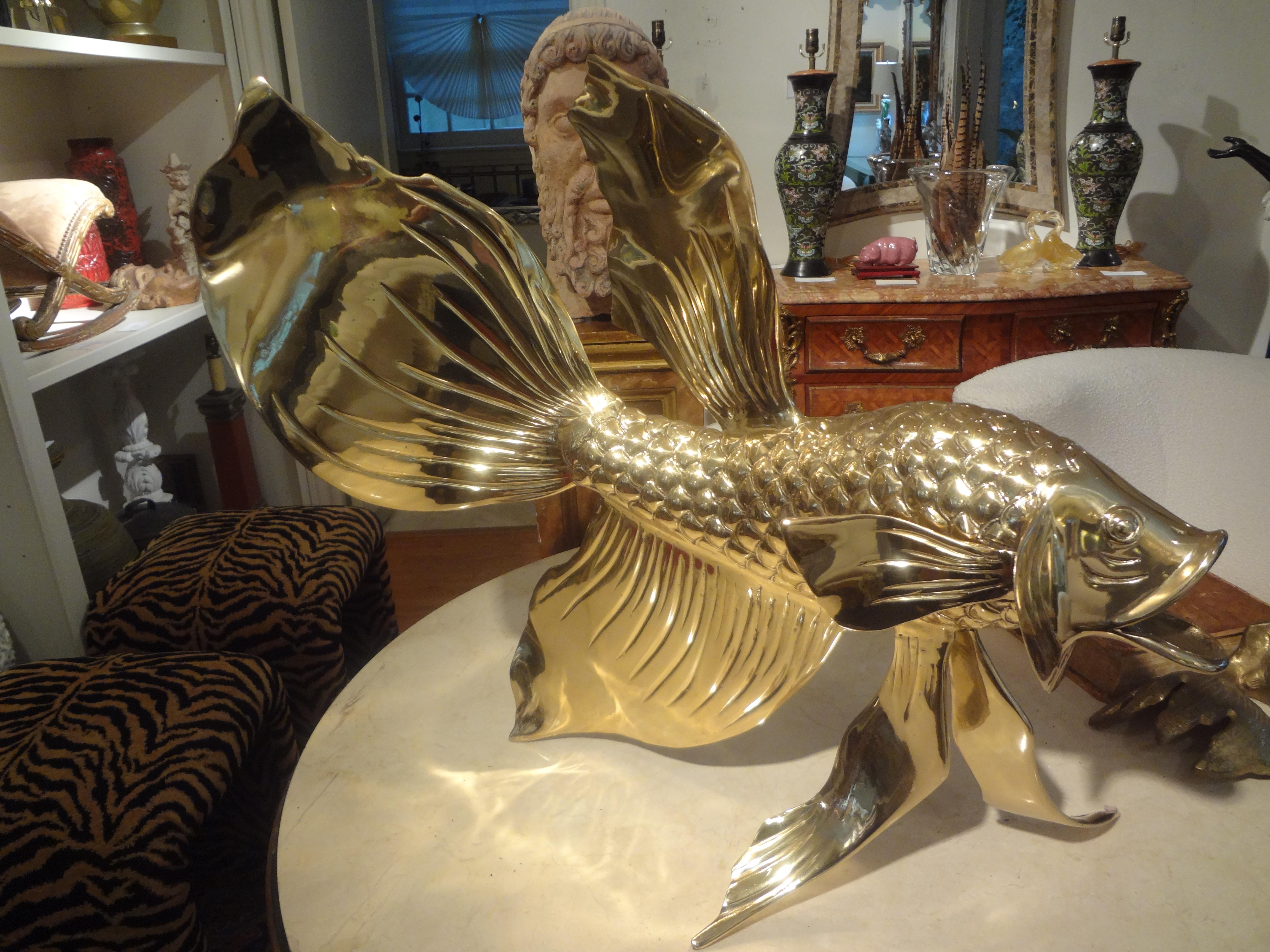 Monumental Italian Brass Fish Sculpture For Sale 3