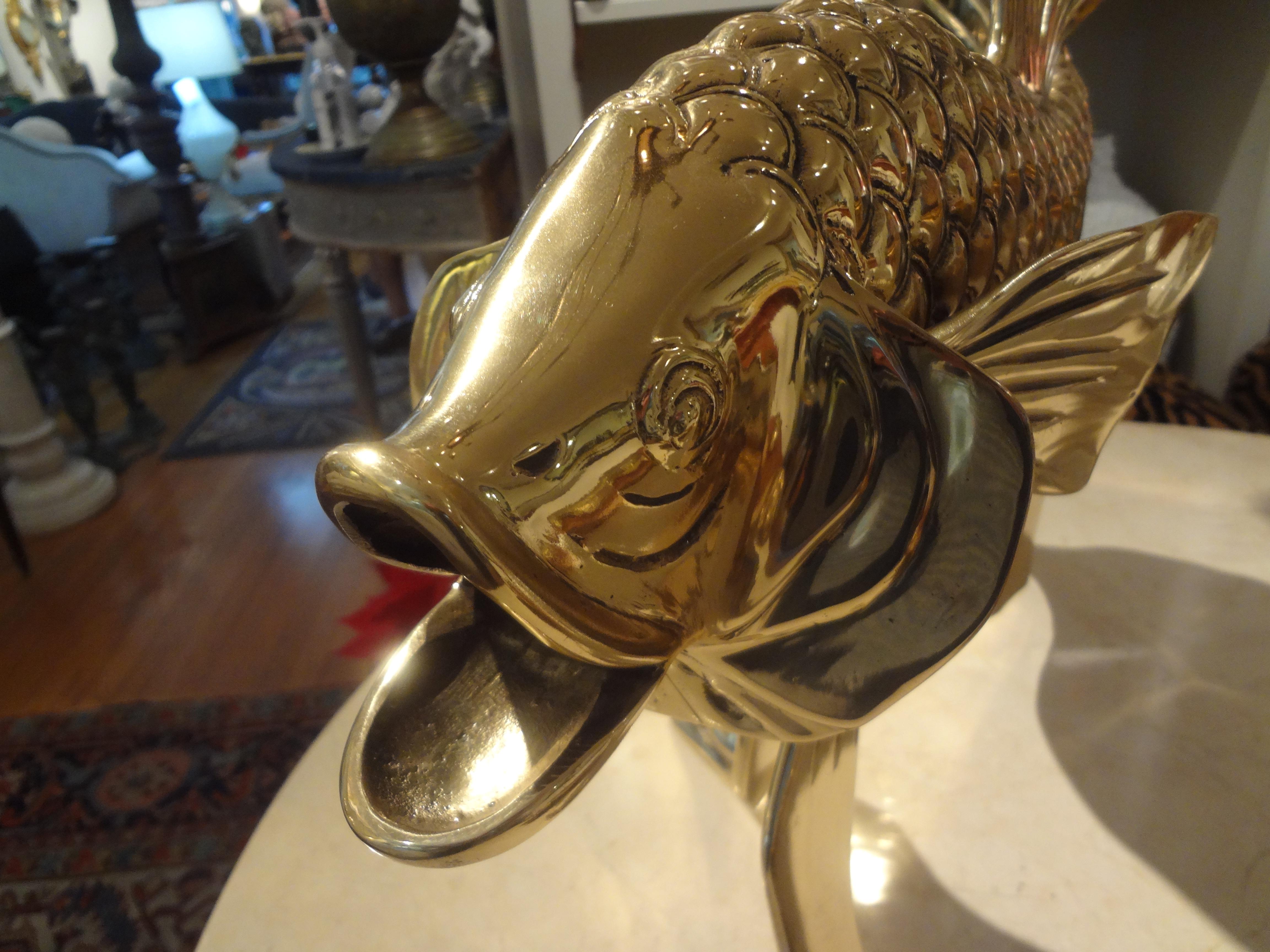 Hollywood Regency Monumental Italian Brass Fish Sculpture For Sale
