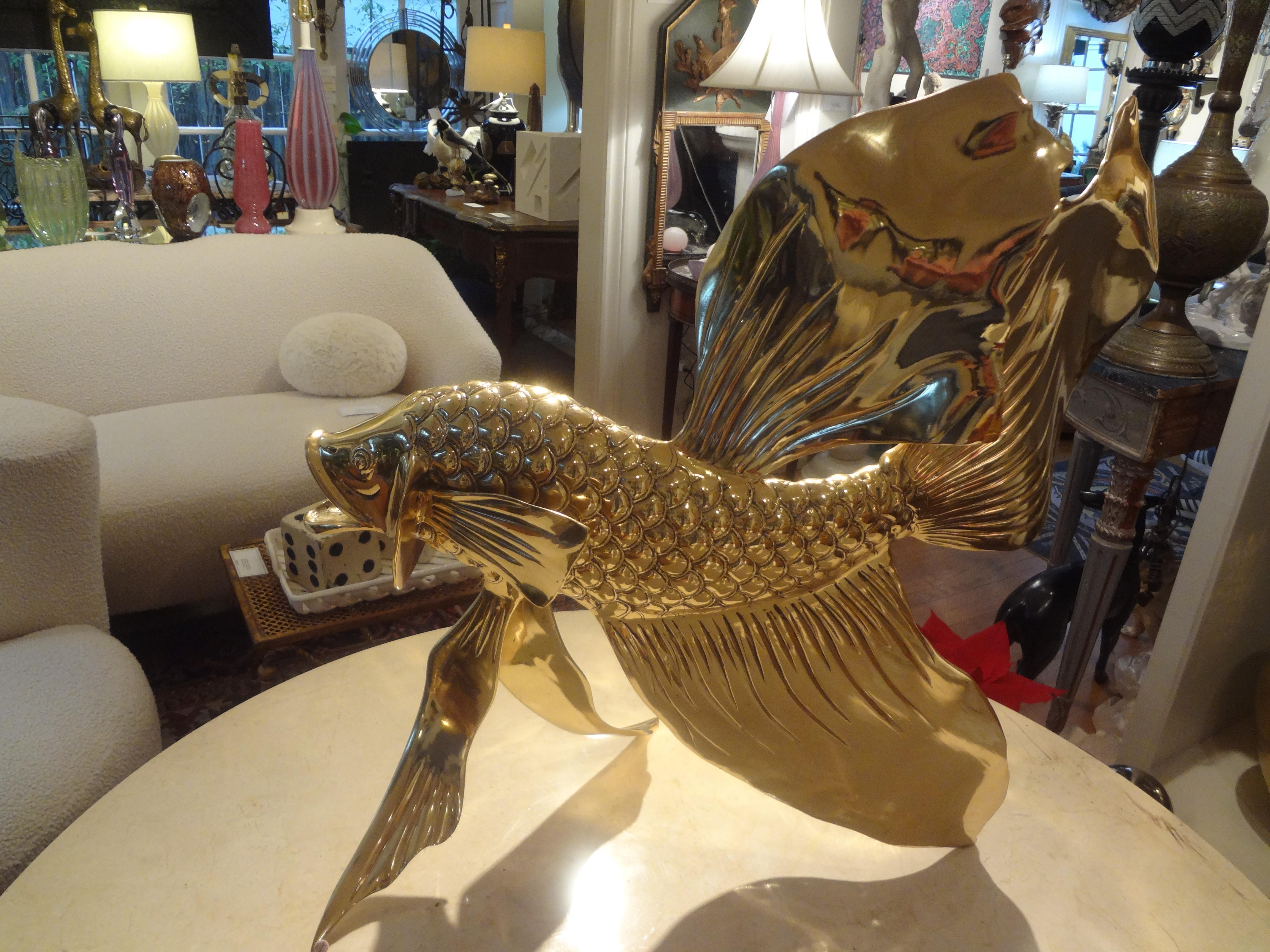 Monumental Italian Brass Fish Sculpture In Good Condition For Sale In Houston, TX
