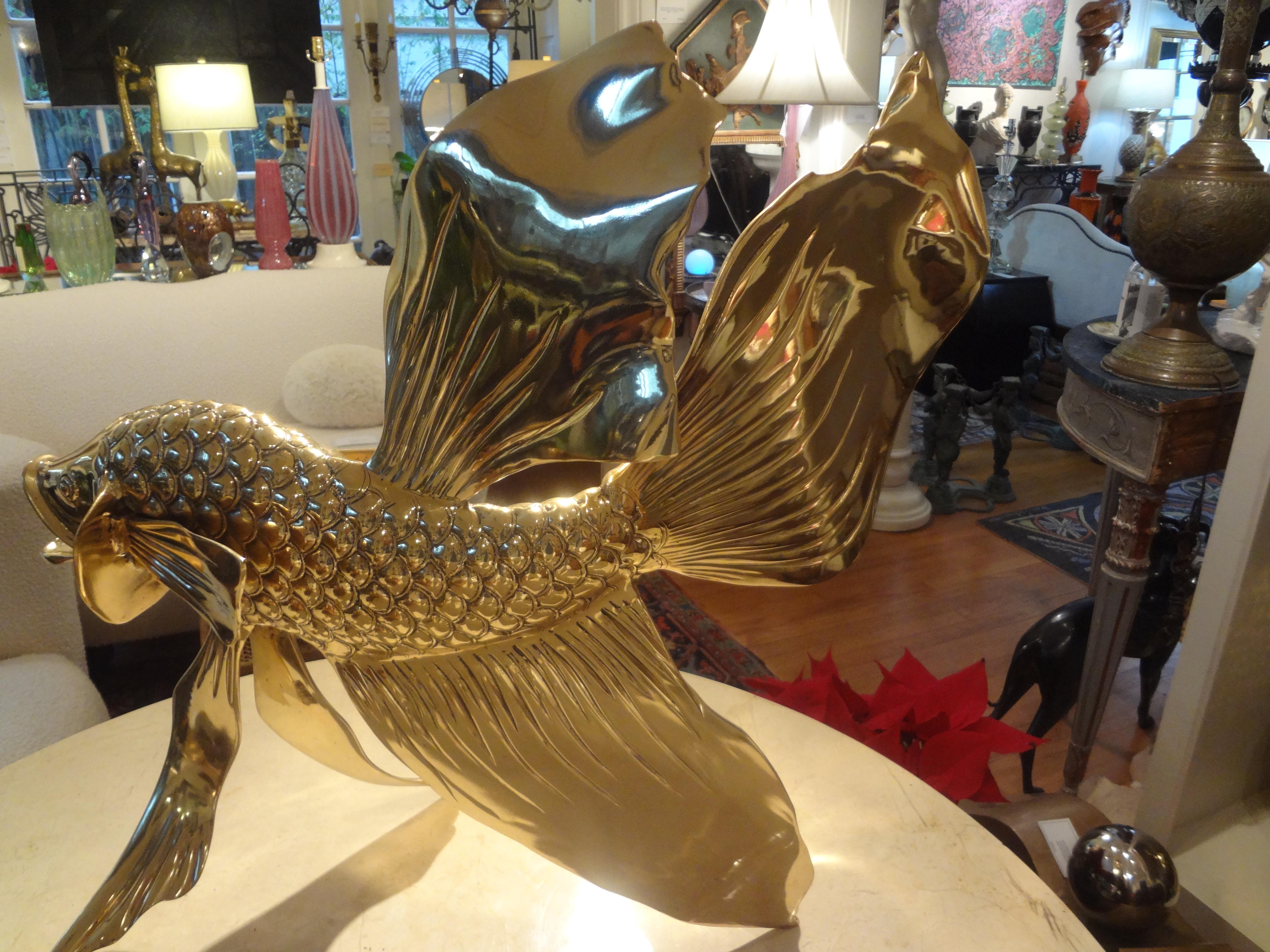 Mid-20th Century Monumental Italian Brass Fish Sculpture For Sale