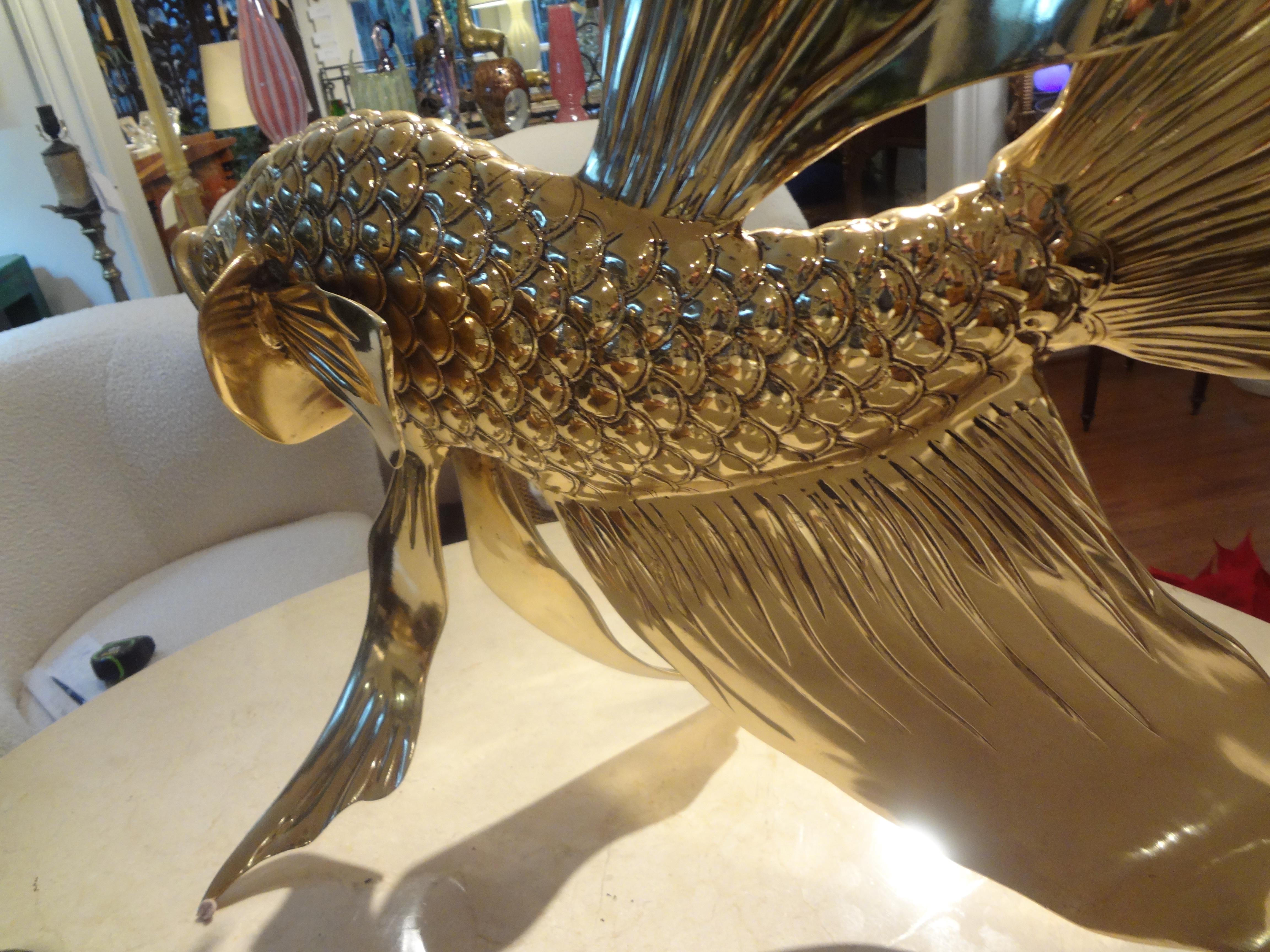 Monumental Italian Brass Fish Sculpture For Sale 1
