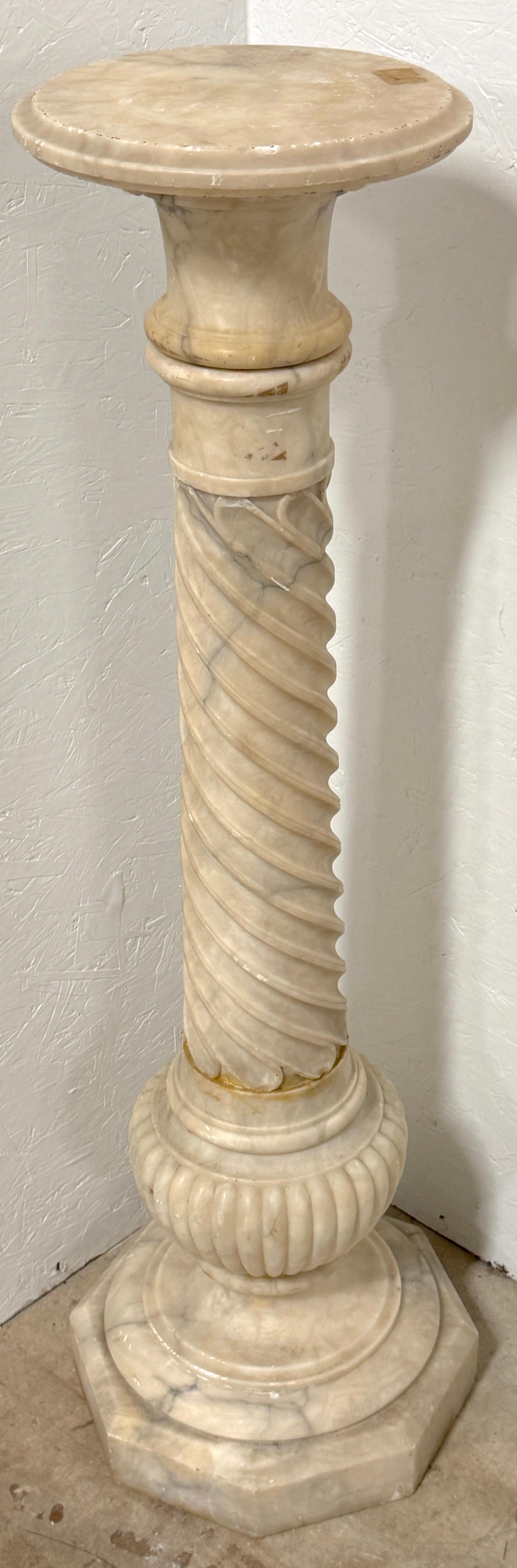 Monumental Italian Carved Alabaster Art Nouveau Bust, by A. Cipriani & Pedestal For Sale 7