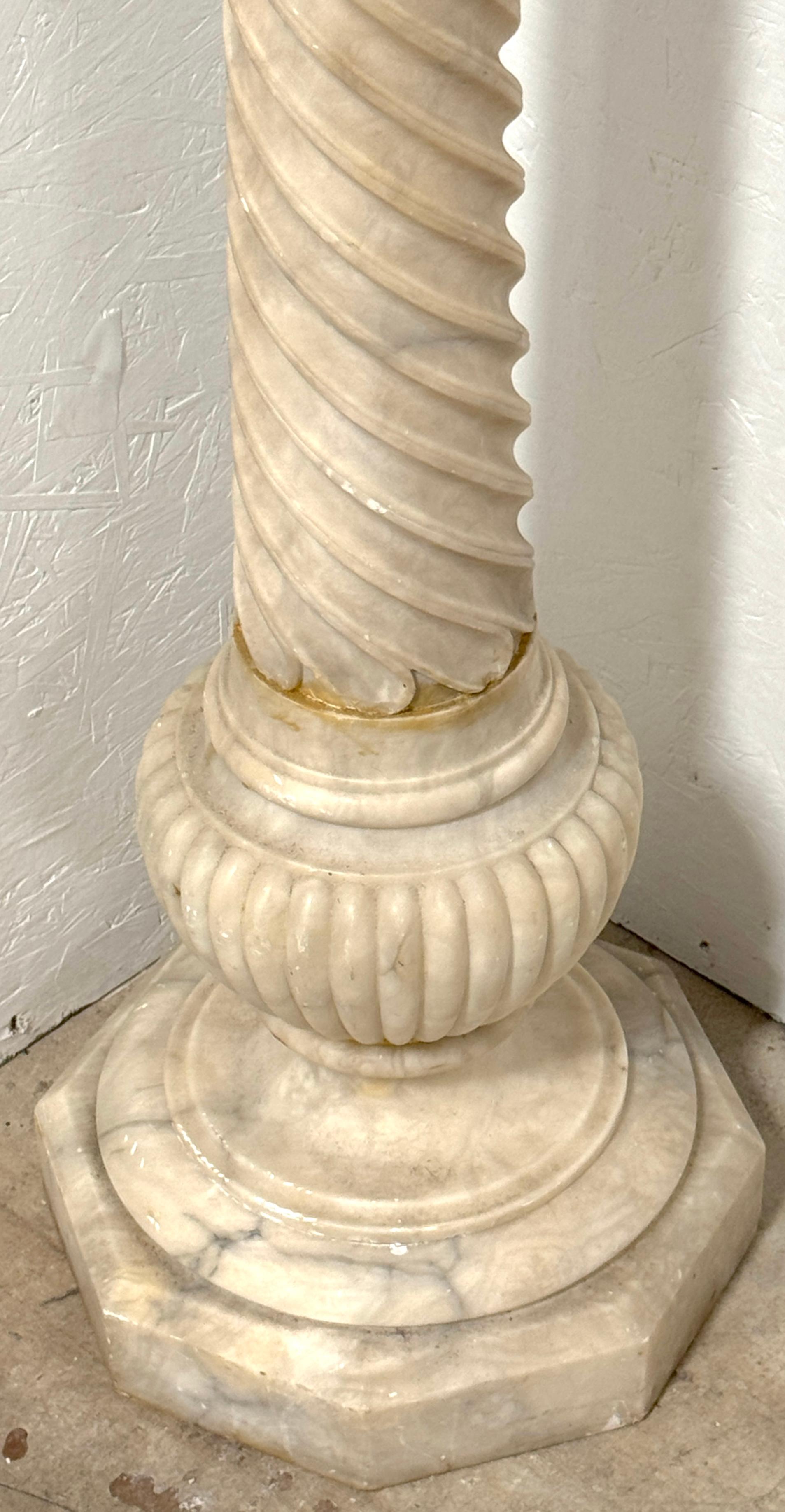 Monumental Italian Carved Alabaster Art Nouveau Bust, by A. Cipriani & Pedestal For Sale 8