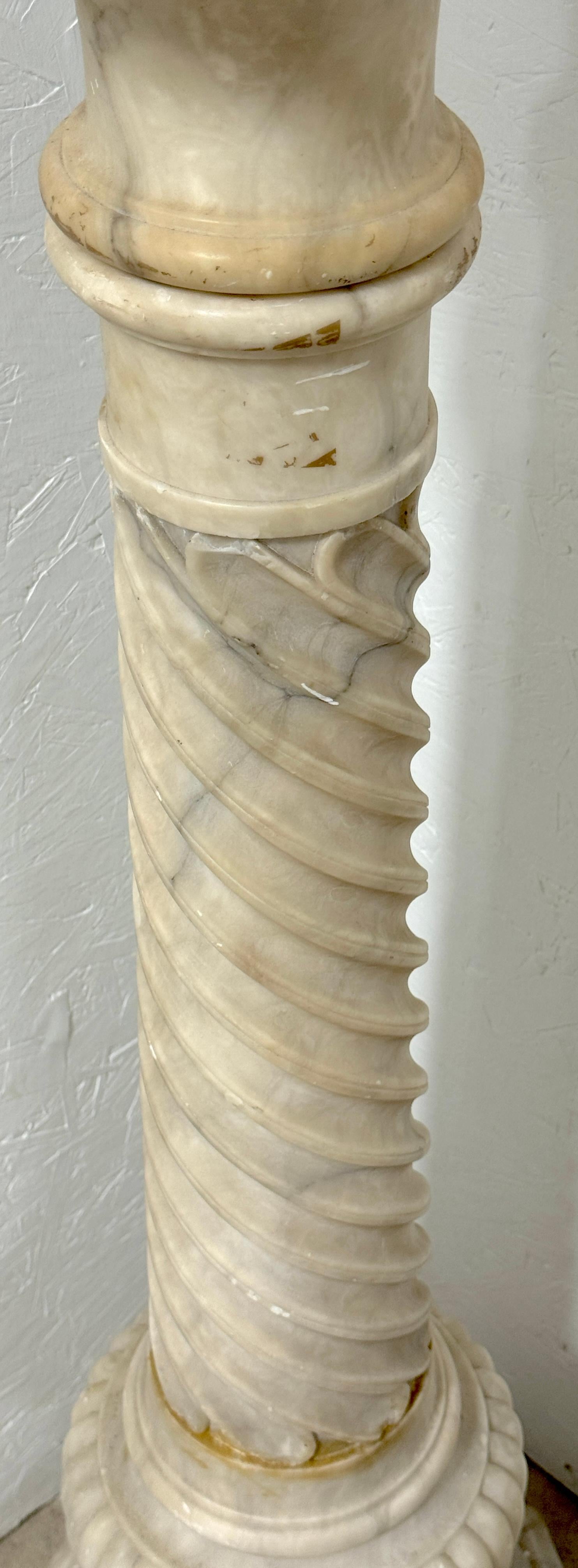 Monumental Italian Carved Alabaster Art Nouveau Bust, by A. Cipriani & Pedestal For Sale 10