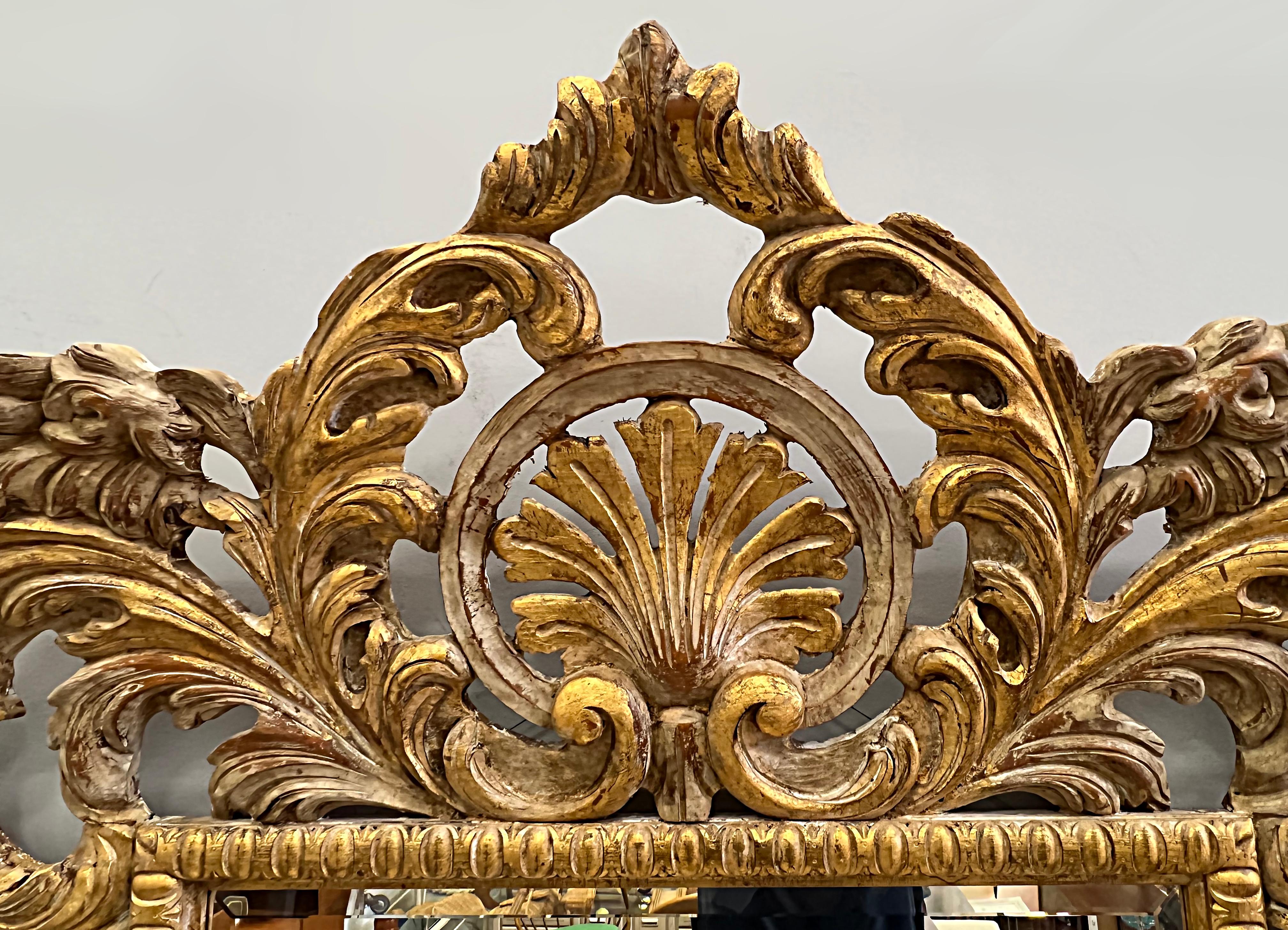 Monumental Italian Carved Gilt Wall Mirror, Hollywood Regency Style For Sale 1