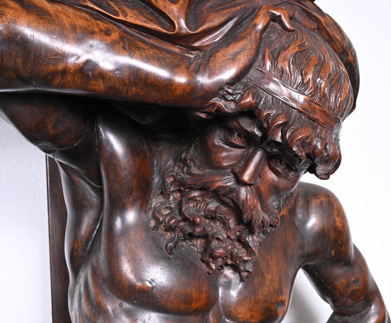 19th Century Monumental Italian carved walnut fireplace, Neo-Renaissance style, circa 1880 For Sale