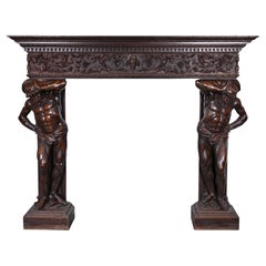Monumental Italian carved walnut fireplace, Neo-Renaissance style, circa 1880