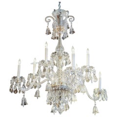 Monumental Italian Clear Crystal Eight-Light Chandelier with Drop Prism Accents